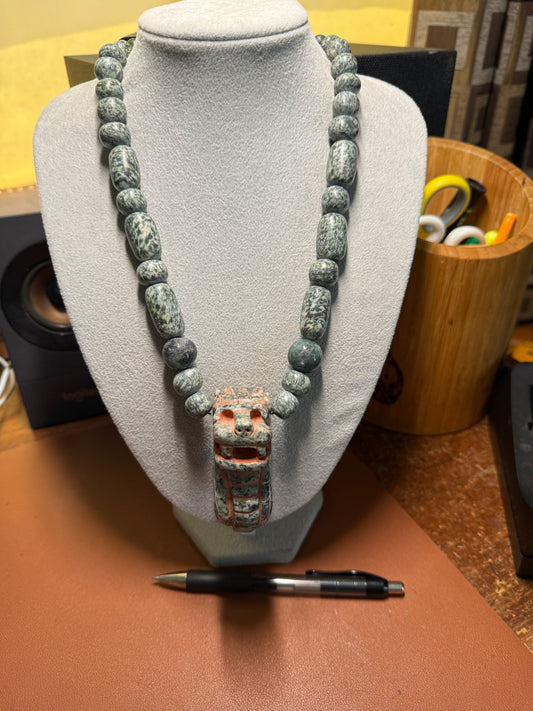Granite Quetzalcoatl Feathered Serpent Necklace Kukulkan Mayan Mexican Dragon #14