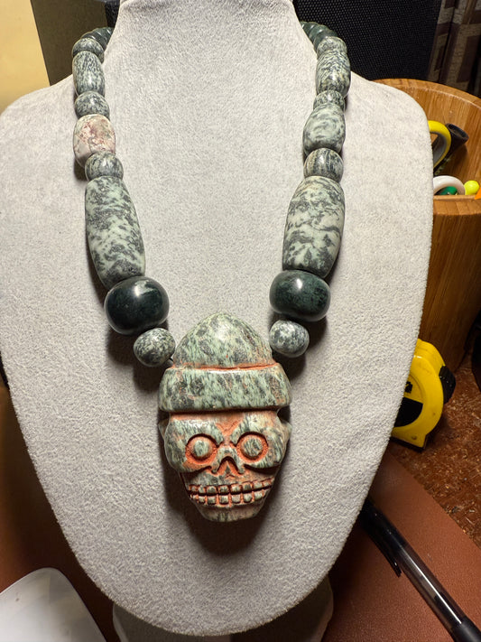 Mictlantecuhtli Granite Aztec Death Lord Necklace, Mexican, Mexico, Indio #15