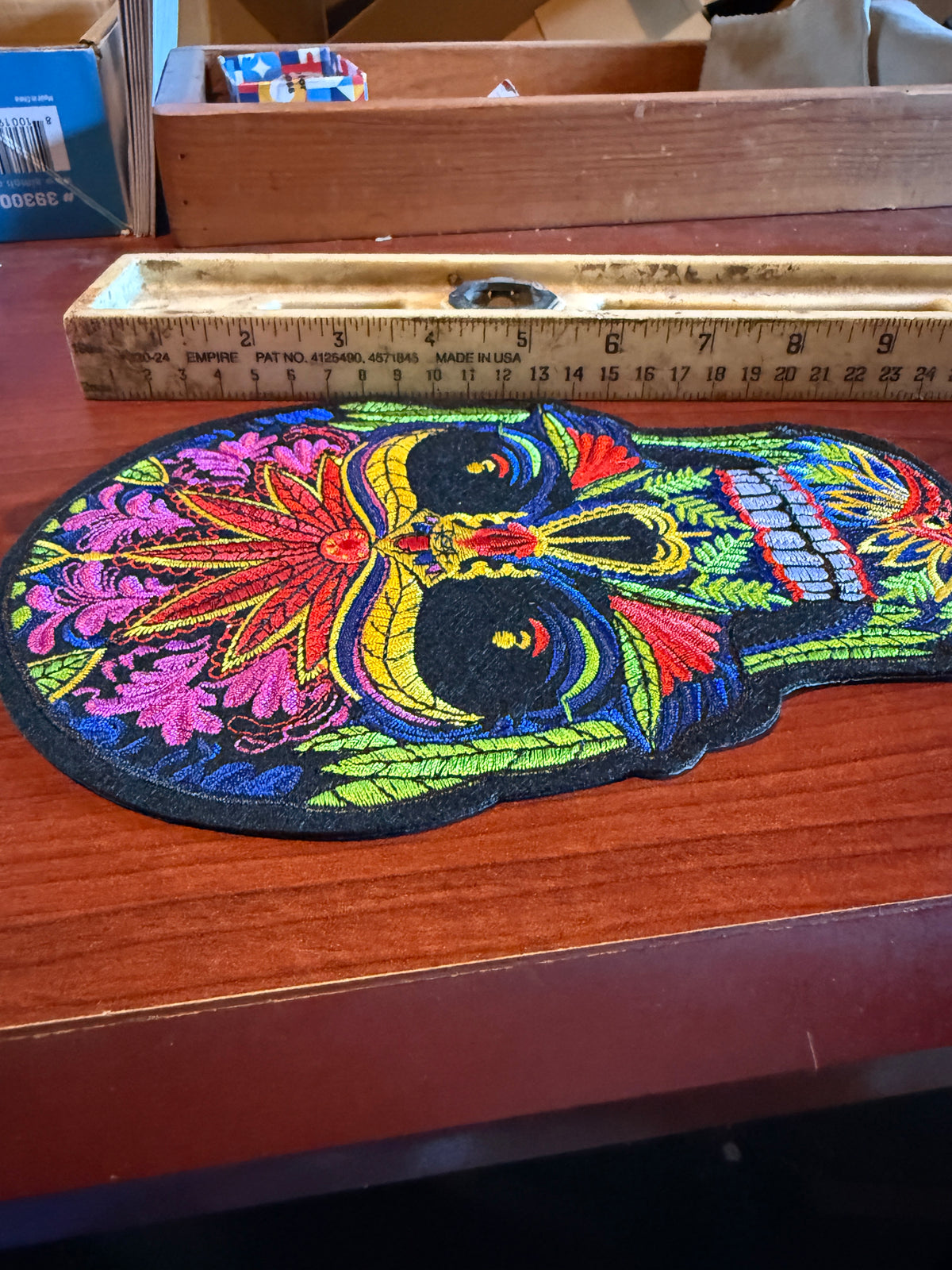 Mexican Skull, Iron On Patch, 9" Day of the Dead, Dia De Muertos, Colorful Vibrant patch #24