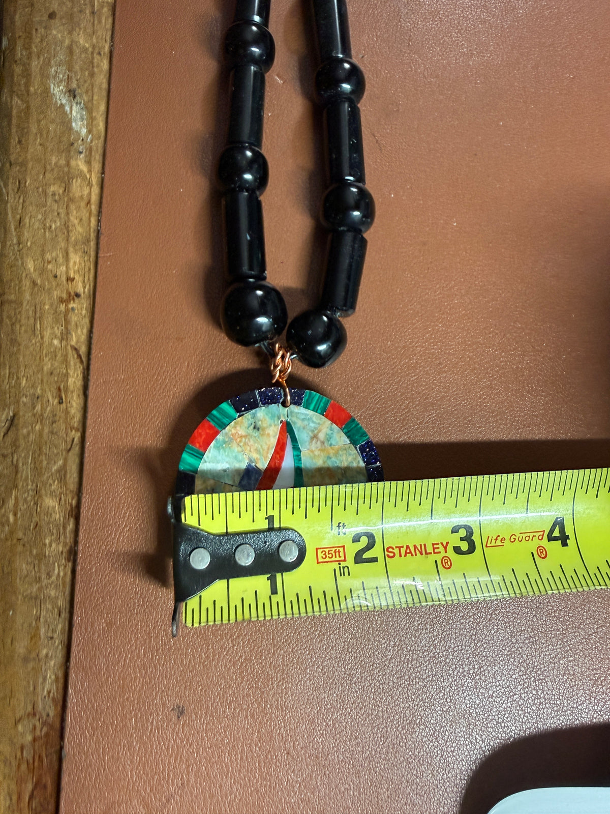 Tenochtitlan Ute-Azteca Nahuatl Speech Symbol Pendant Necklace, Obsidian, Beads, Parakeet Turquoise, Nacre, Coral, Handmade in Mexico (#15)