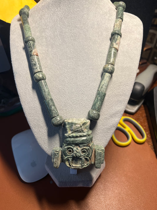Tlaloc Pendant and Beaded Necklace of Mayan Granite, from Mexico, Azteca (#38)