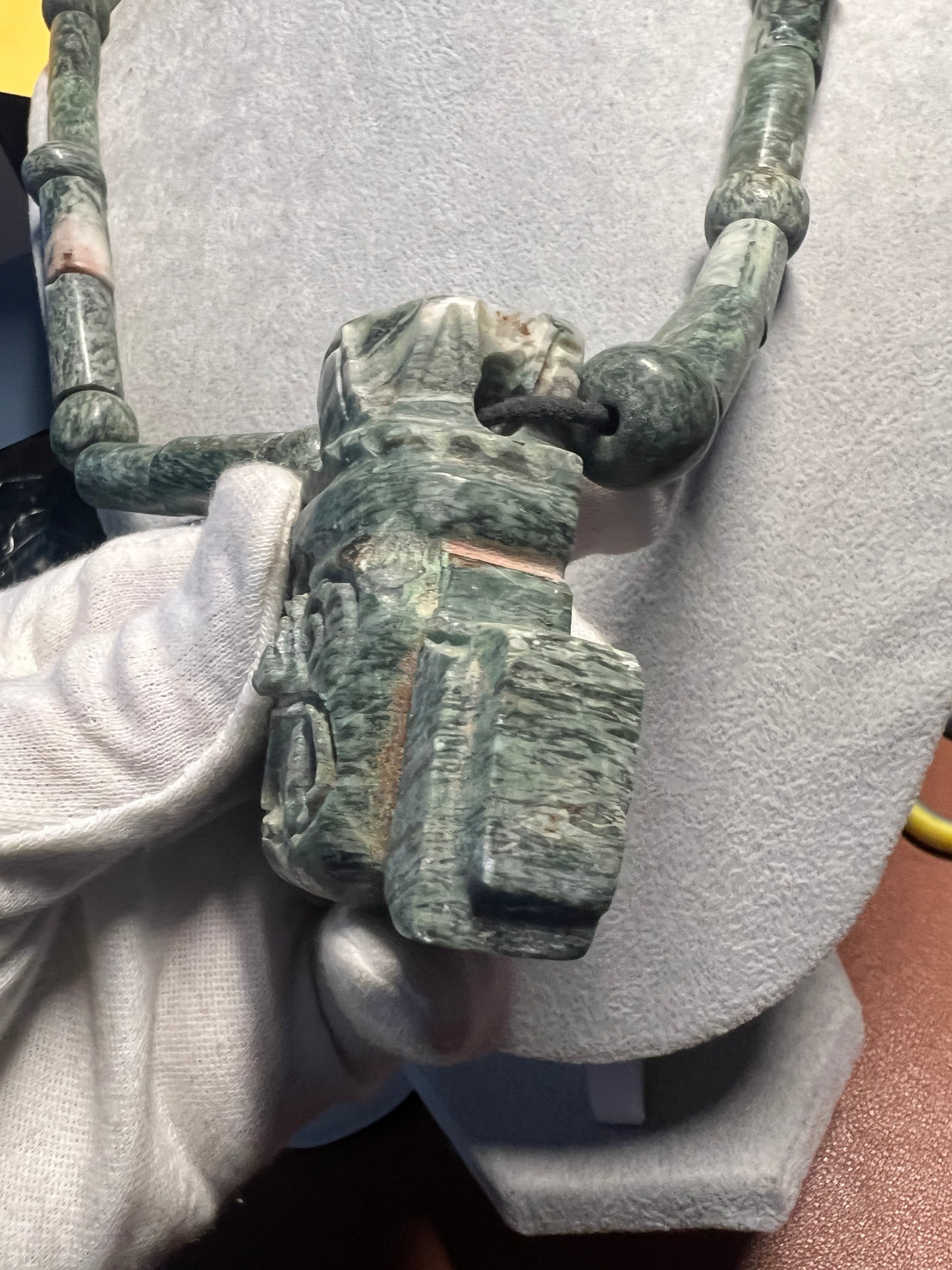 Tlaloc Marble Pendant and Beaded Necklace, Handmade Mexico, Aztec (#38)