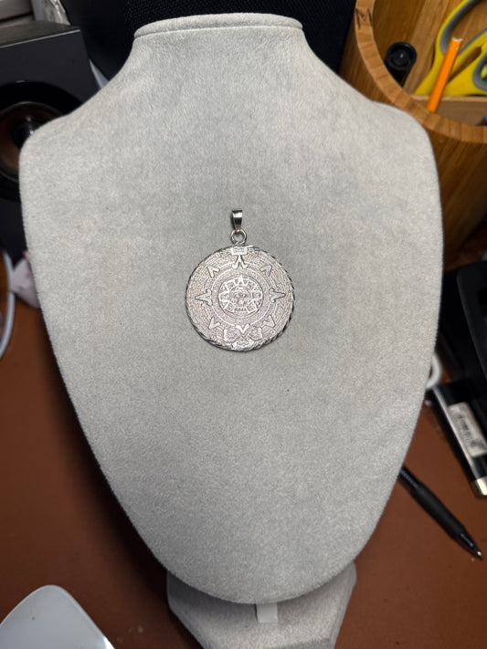 Aztec Calendar Pendant, 925 Sterling Silver, 1 3/4", 25.94g, Vintage, Mexico #2
