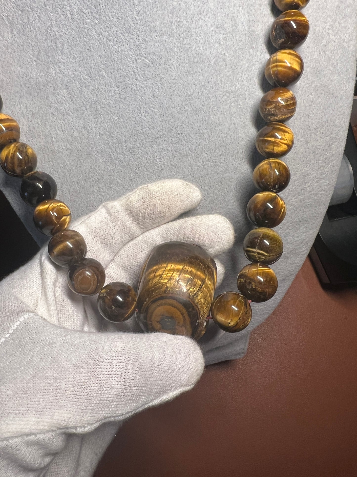 Tiger Eye Mictlantecuhtli Skull Necklace, Mexican, Aztec, Mexica (#38)