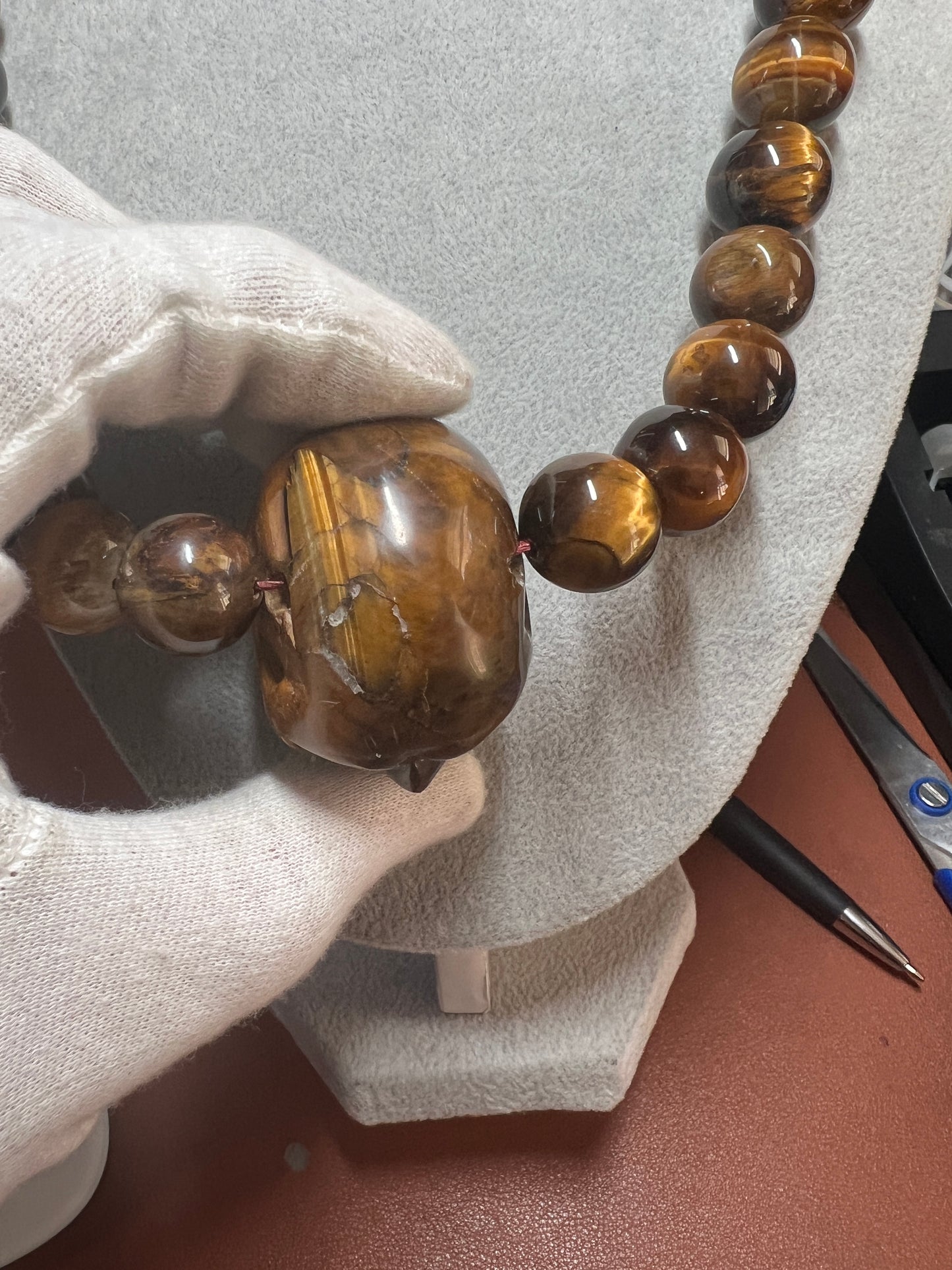 Tiger Eye Mictlantecuhtli Skull Necklace, Mexican, Aztec, Mexica, Mexico (#37)