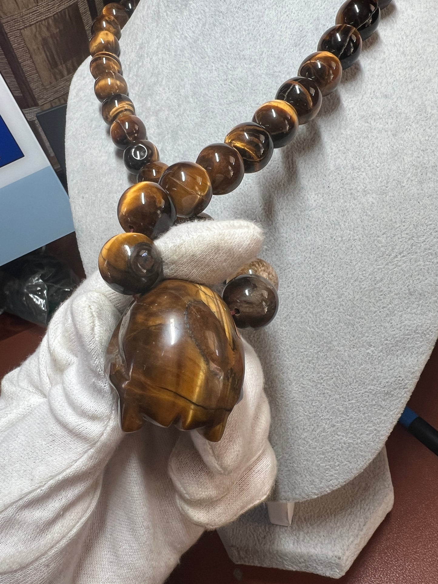 Tiger Eye Mictlantecuhtli Skull Necklace, Mexican, Aztec, Mexica, Mexico (#37)