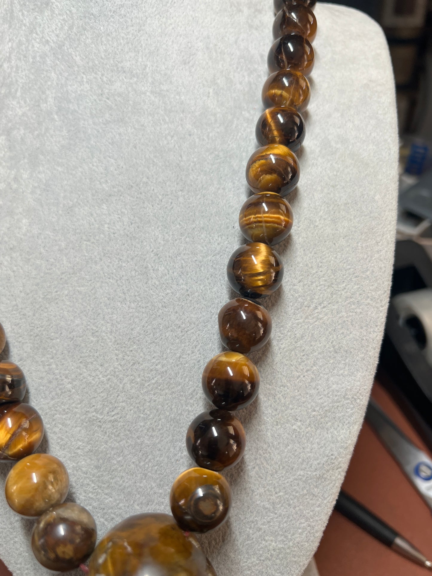 Tiger Eye Mictlantecuhtli Skull Necklace, Mexican, Aztec, Mexica, Mexico (#37)