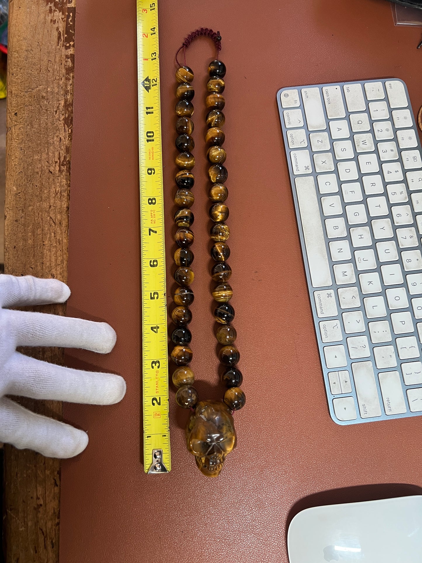 Tiger Eye Mictlantecuhtli Skull Necklace, Mexican, Aztec, Mexica, Mexico (#37)
