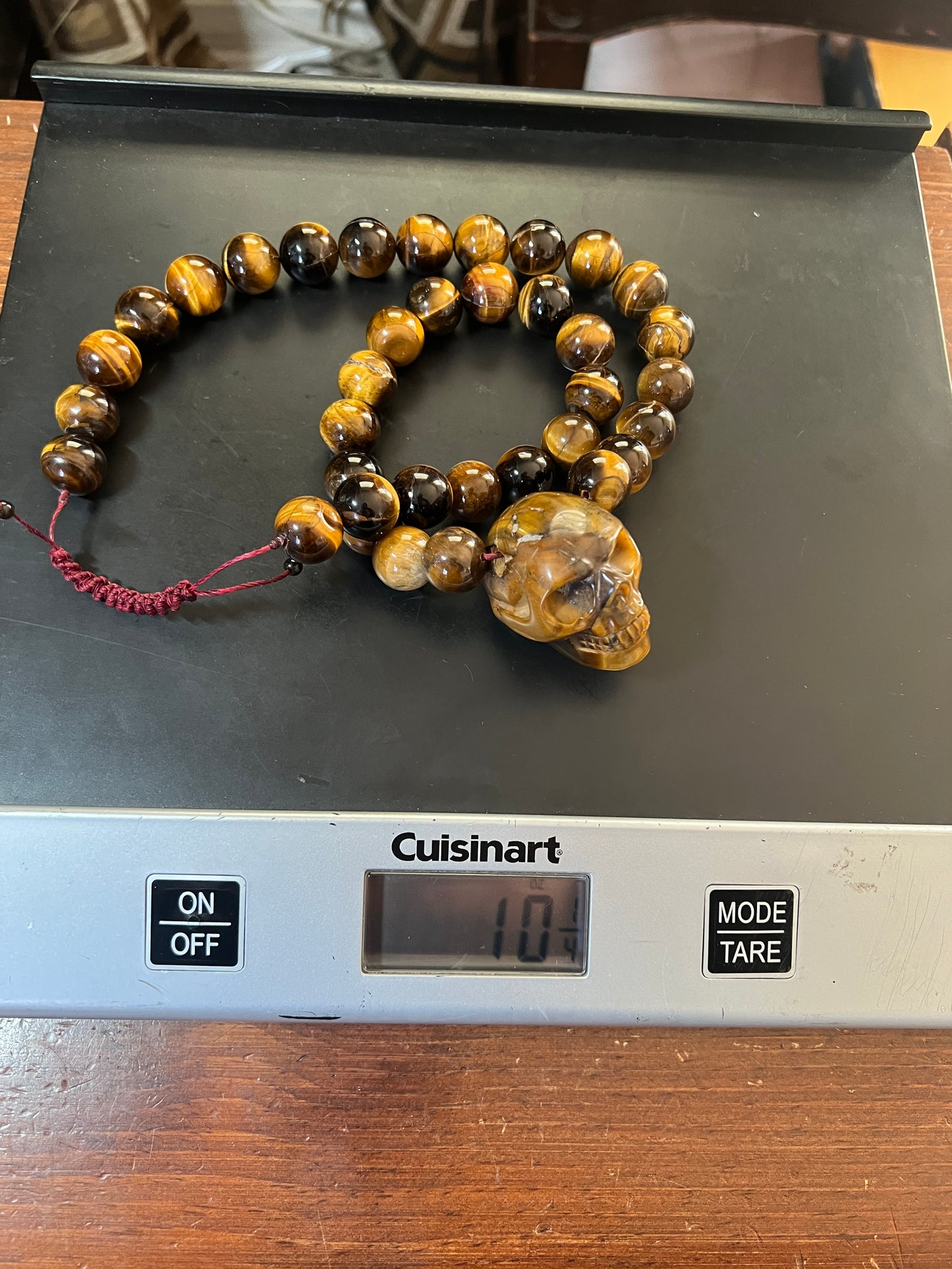 Tiger Eye Mictlantecuhtli Skull Necklace, Mexican, Aztec, Mexica, Mexico (#37)