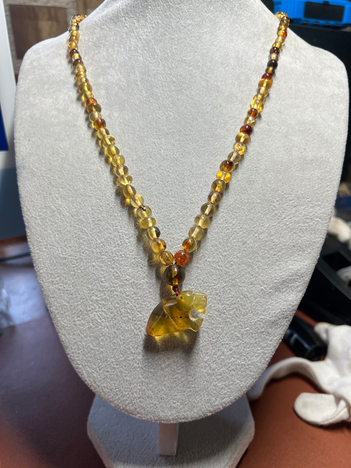 Amber Jaguar Aztec Mayan Pendant Necklace, Mexican, Mexico, Indigenous (#35)