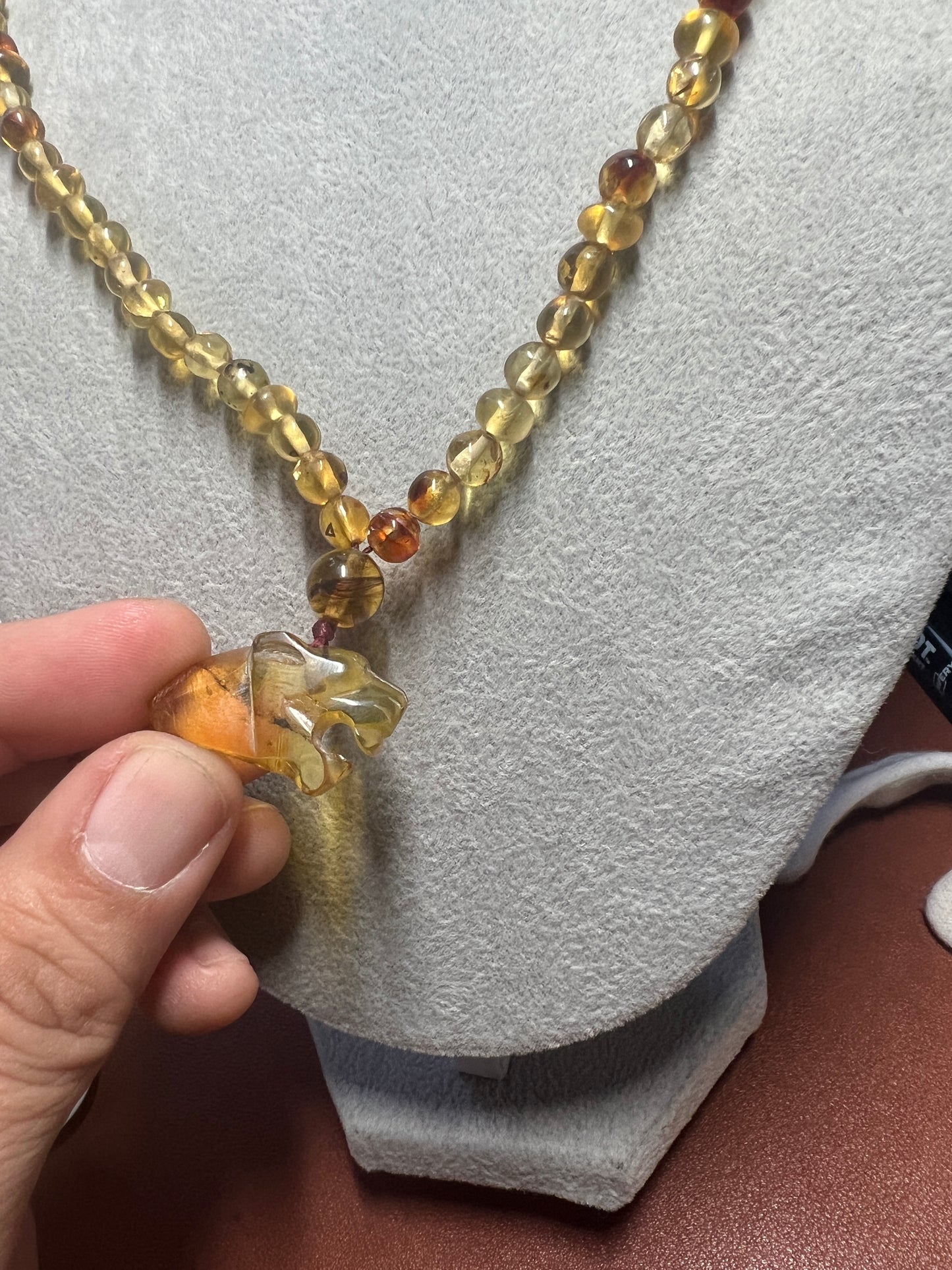 Amber Jaguar Aztec Mayan Pendant Necklace, Mexican, Mexico, Indigenous (#35)