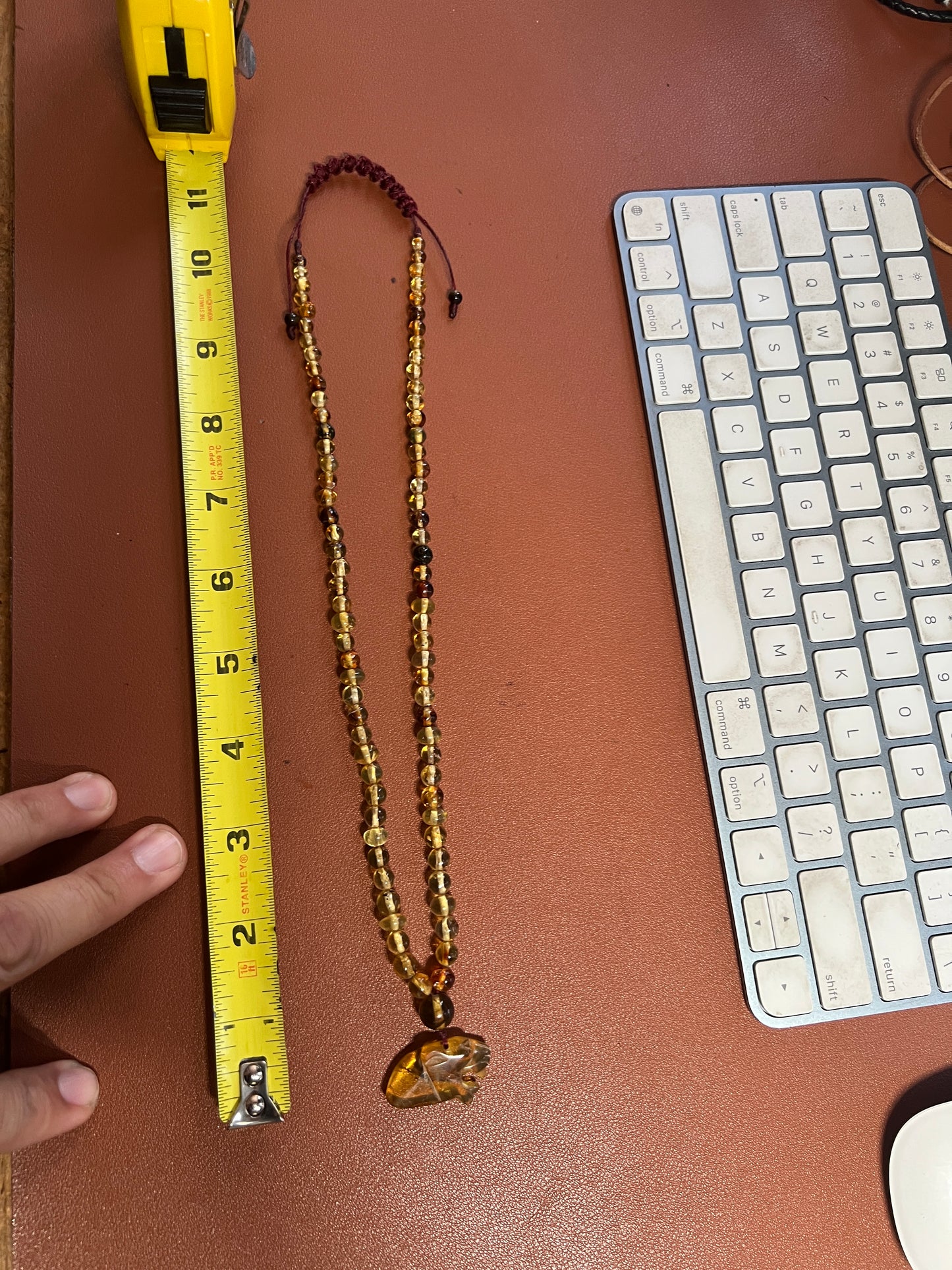 Amber Jaguar Aztec Mayan Pendant Necklace, Mexican, Mexico, Indigenous (#35)