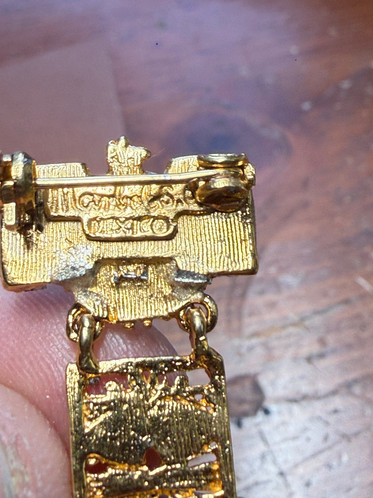 Rare Vintage Aztec Gold Plated Pin Brooch, Salvador Teran Marbel reconstructed H