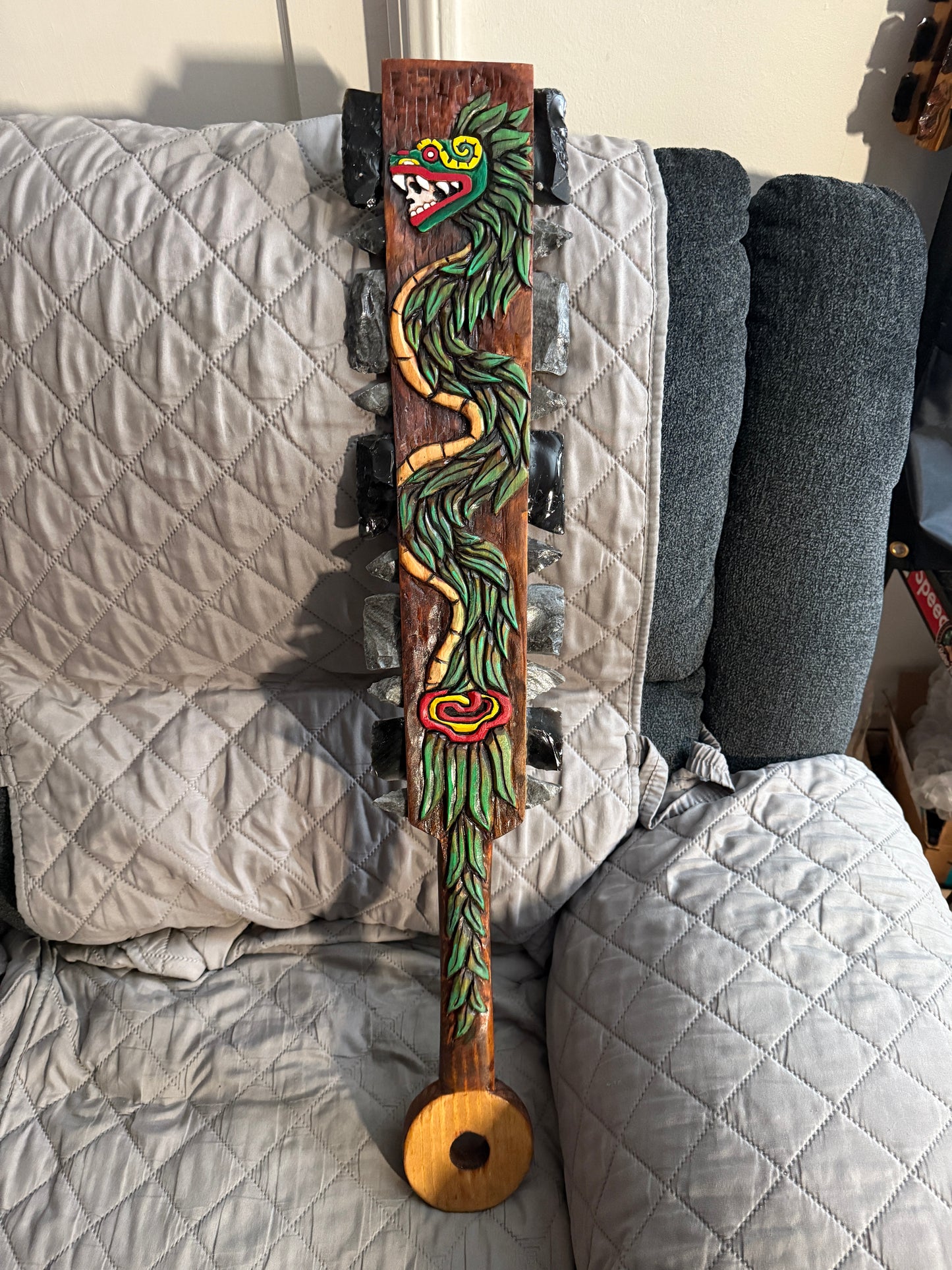 Macuahuitl Aztec Quetzalcoatl, Feathered Serpent, Mexican, Mayan Kukulkan 31.5"