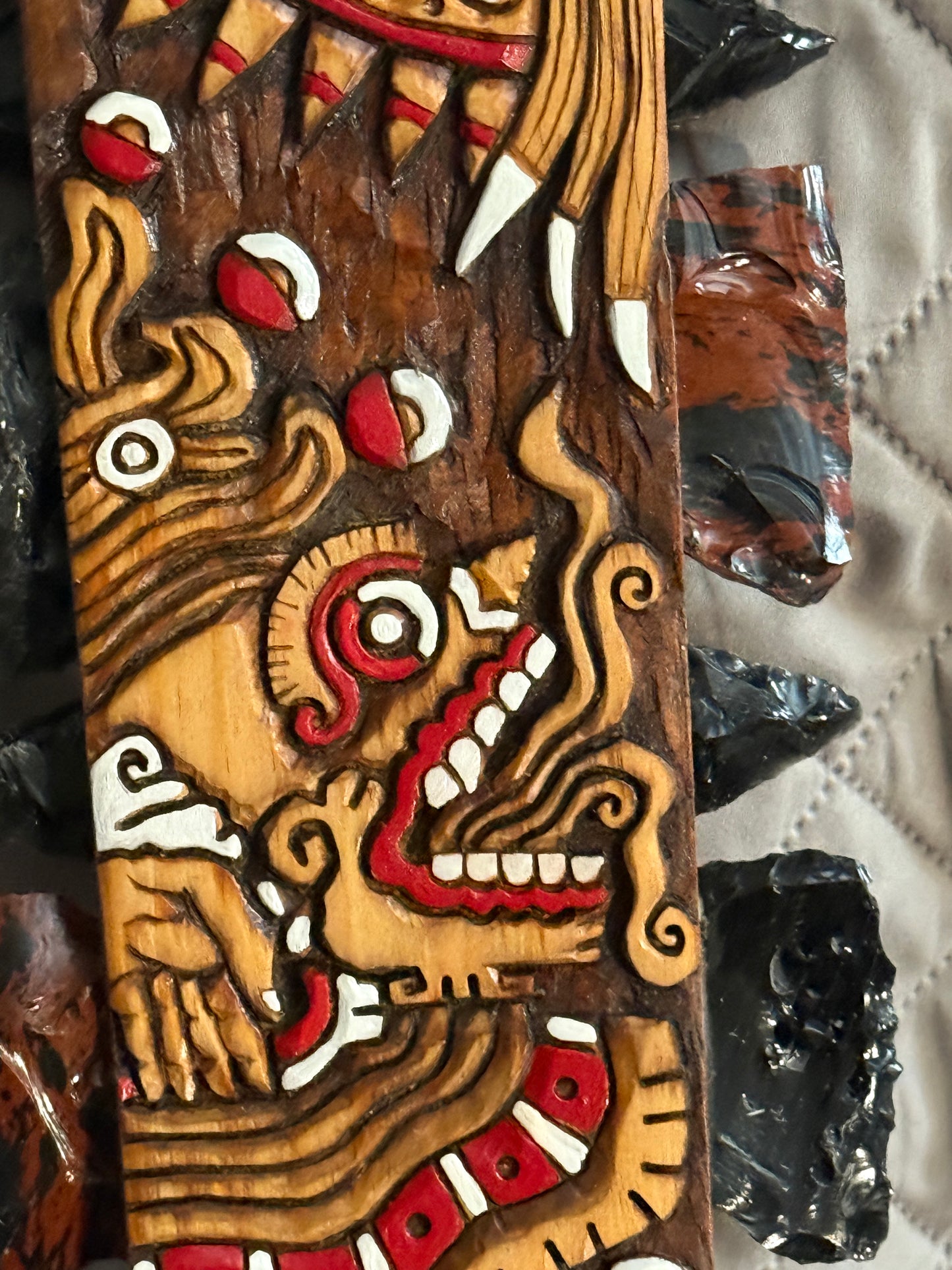 Macuahuitl Azteca Wall Art, Quetzalcoatl Ehecatl, Mictlantecuhtli Obsidian 31.5"