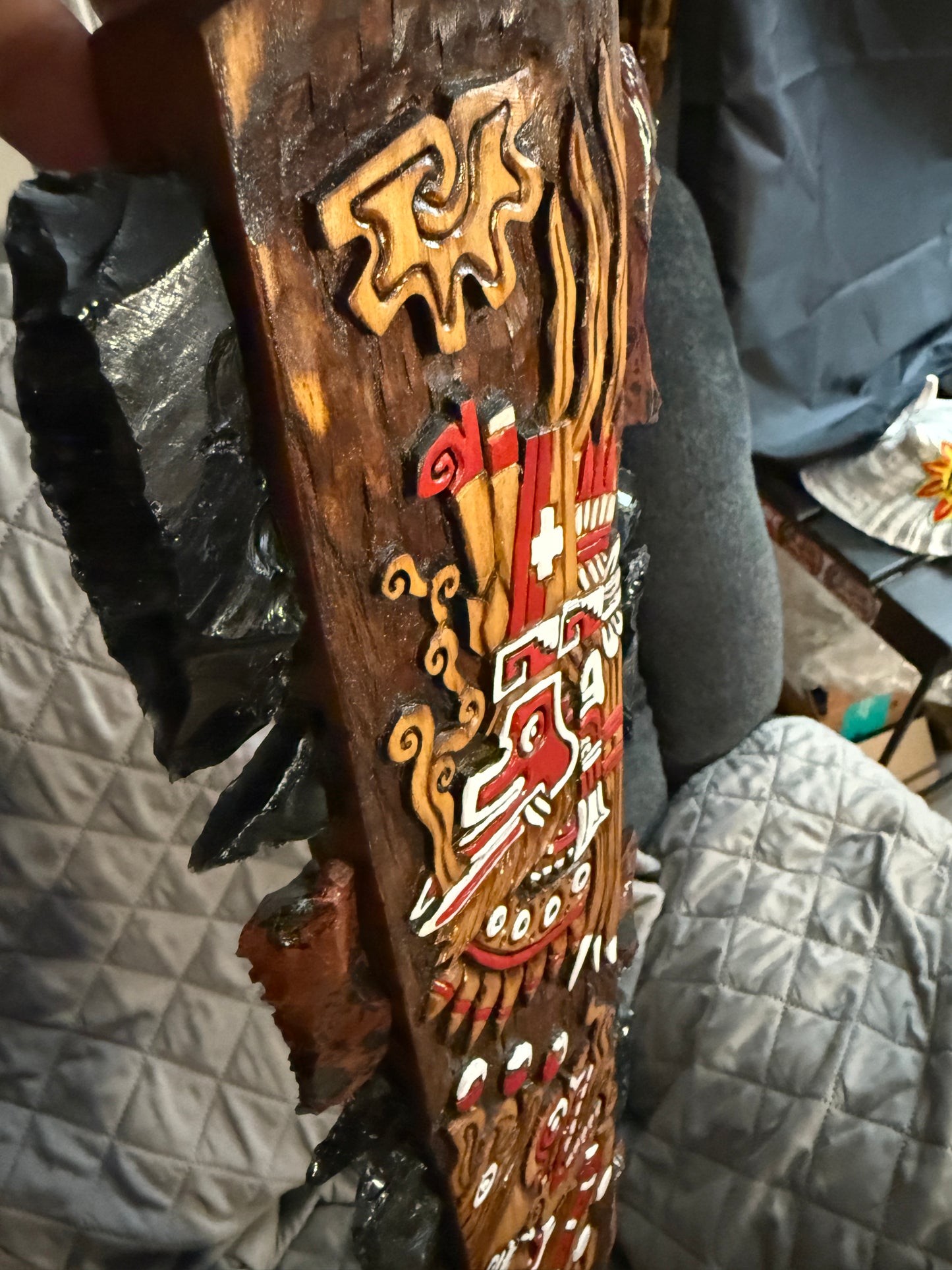 Macuahuitl Azteca Wall Art, Quetzalcoatl Ehecatl, Mictlantecuhtli Obsidian 31.5"