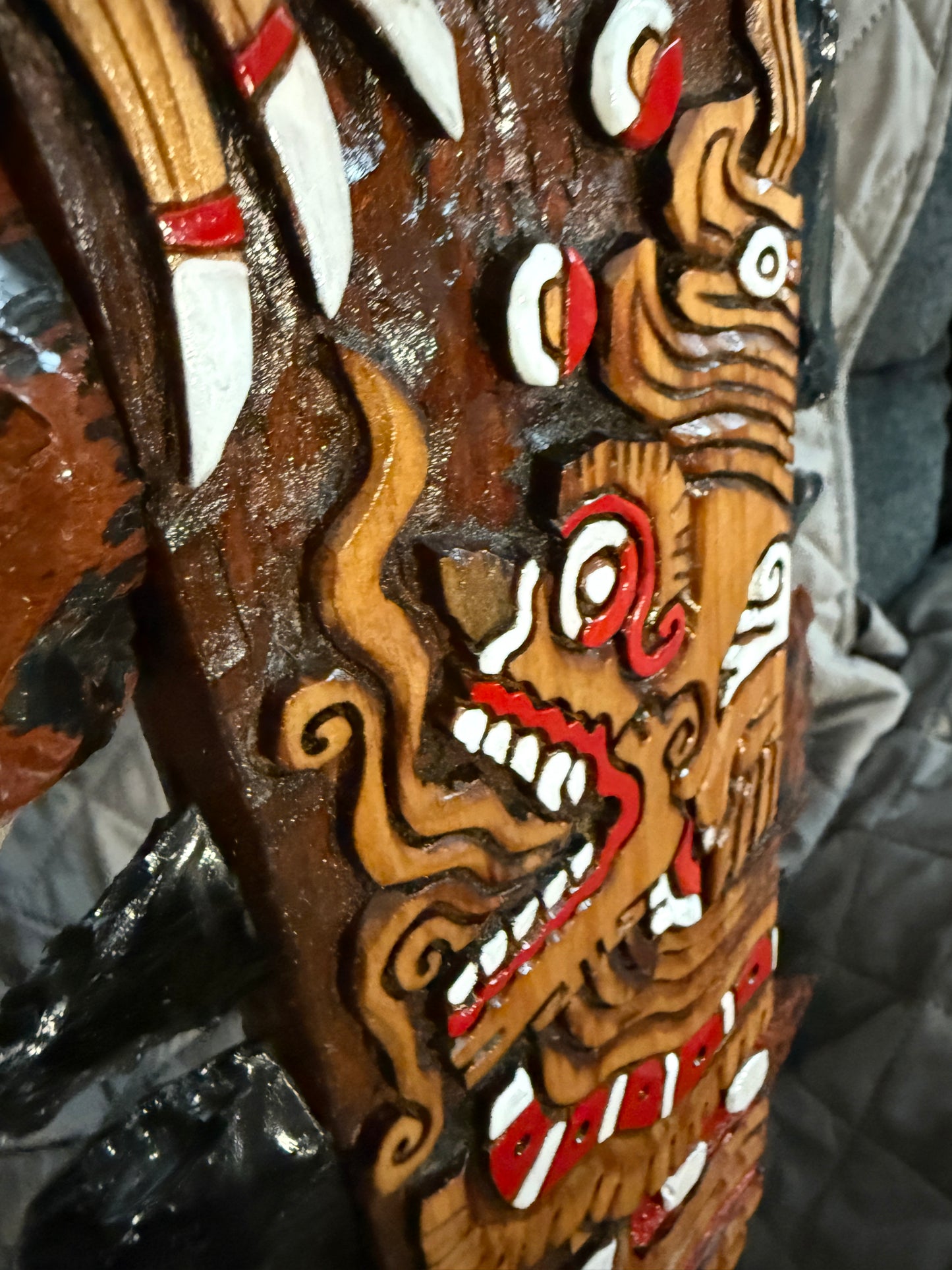 Macuahuitl Azteca Wall Art, Quetzalcoatl Ehecatl, Mictlantecuhtli Obsidian 31.5"