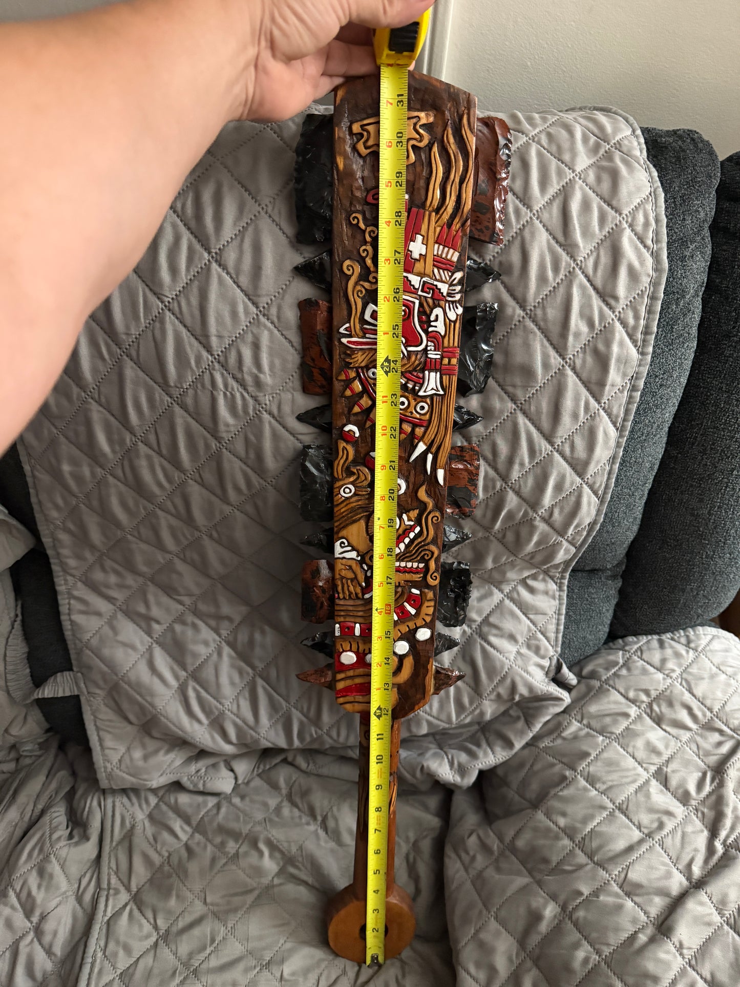 Macuahuitl Azteca Wall Art, Quetzalcoatl Ehecatl, Mictlantecuhtli Obsidian 31.5"