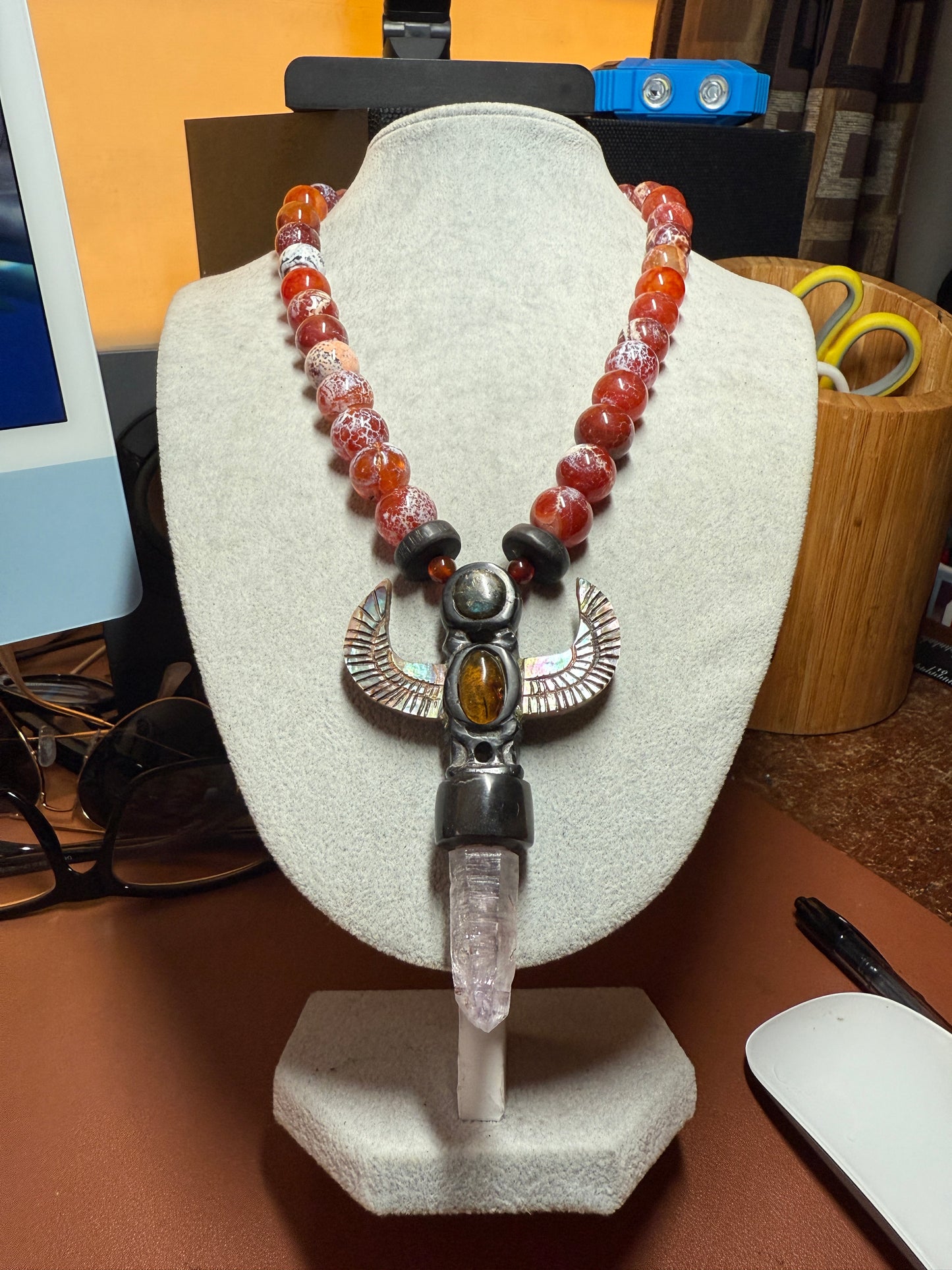 Totem Pole,Onyx, Amethyst, Crystal, Natural Stone Necklace, Mexico, Mexica, Azteca, Aztec (#39)