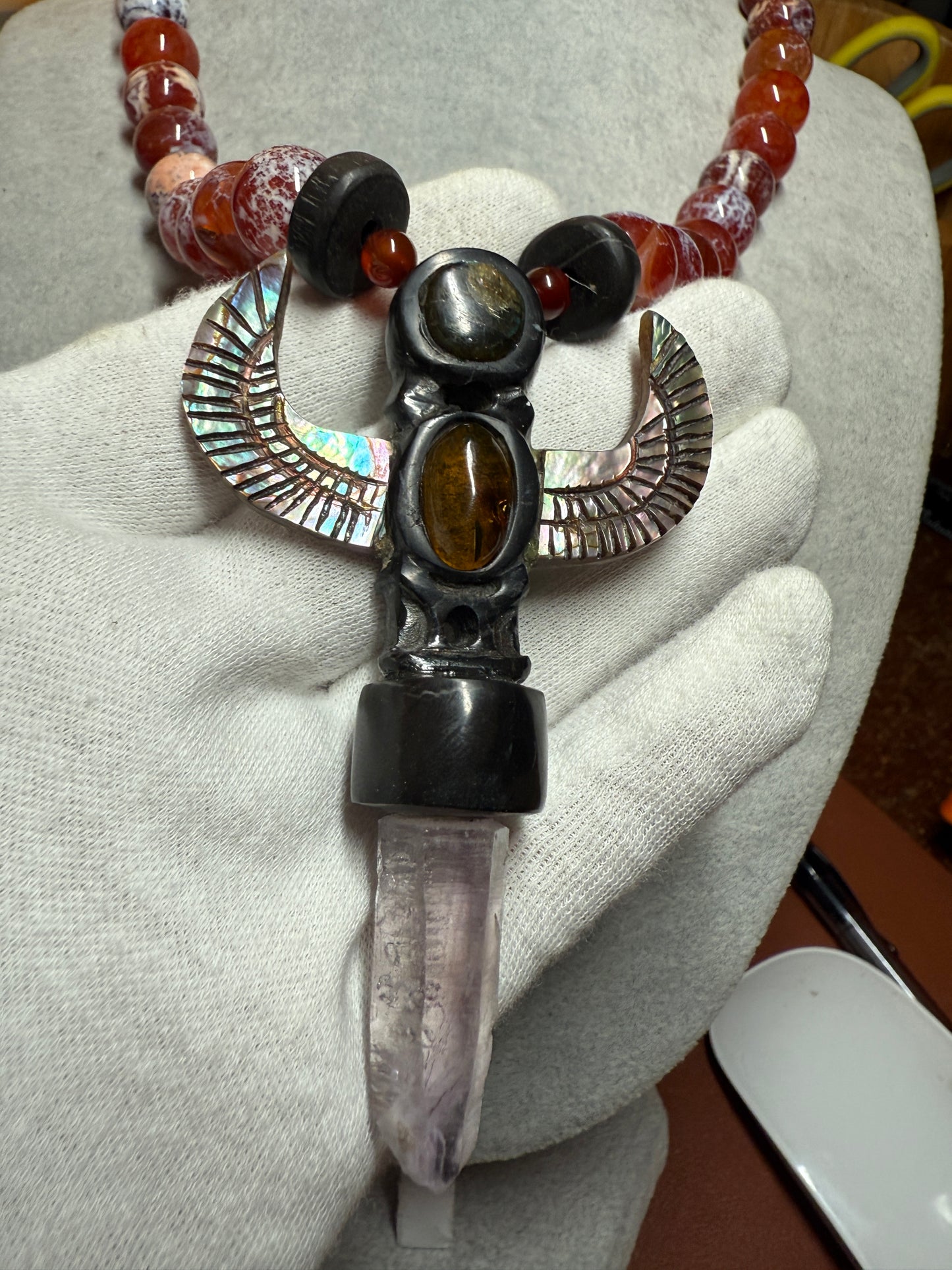 Totem Pole,Onyx, Amethyst, Crystal, Natural Stone Necklace, Mexico, Mexica, Azteca, Aztec (#39)