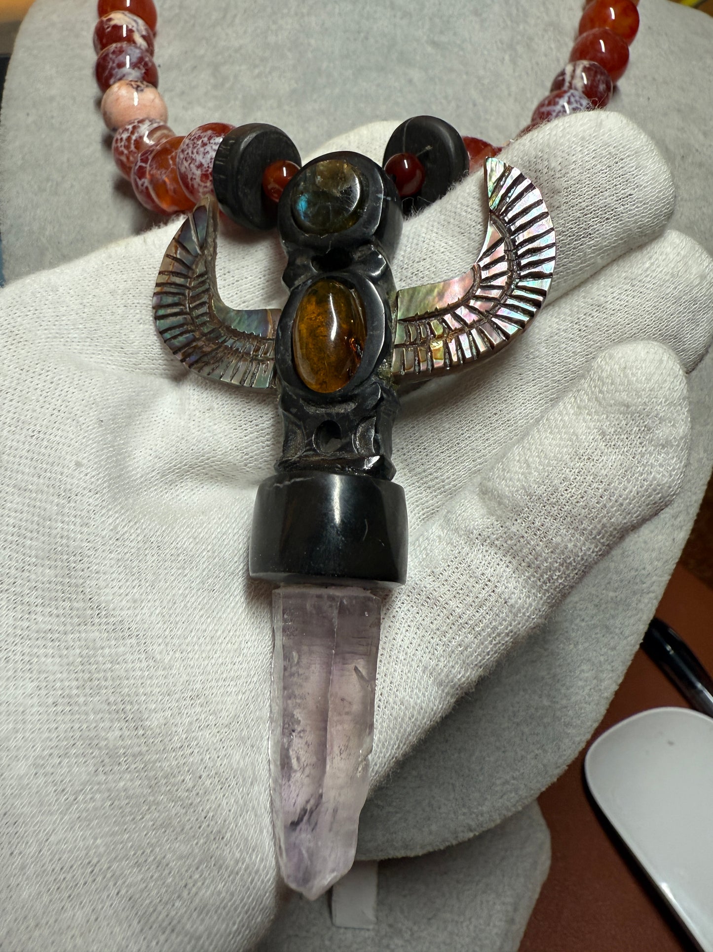 Totem Pole,Onyx, Amethyst, Crystal, Natural Stone Necklace, Mexico, Mexica, Azteca, Aztec (#39)