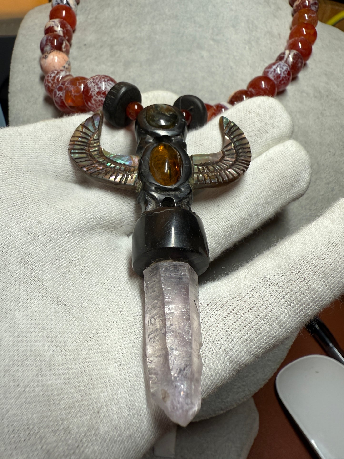 Totem Pole,Onyx, Amethyst, Crystal, Natural Stone Necklace, Mexico, Mexica, Azteca, Aztec (#39)