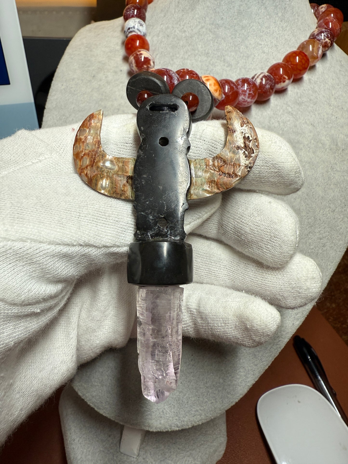 Totem Pole,Onyx, Amethyst, Crystal, Natural Stone Necklace, Mexico, Mexica, Azteca, Aztec (#39)