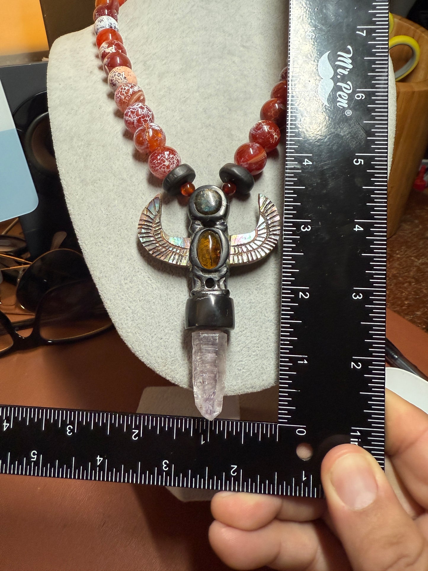 Totem Pole,Onyx, Amethyst, Crystal, Natural Stone Necklace, Mexico, Mexica, Azteca, Aztec (#39)