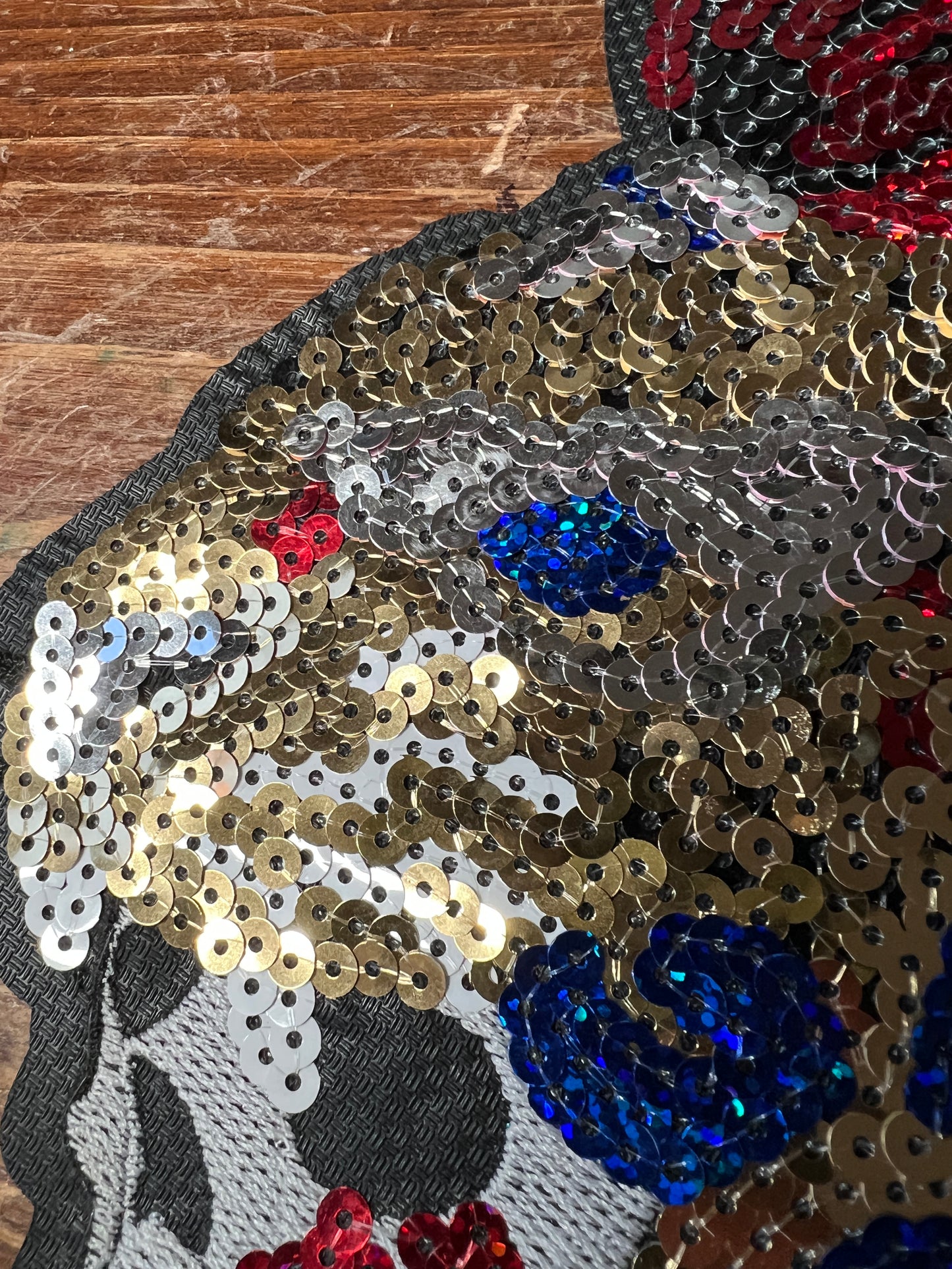 Aztec Mayan Jaguar Warrior, Large 10", iron-on patch, embroidered sequins (#31)