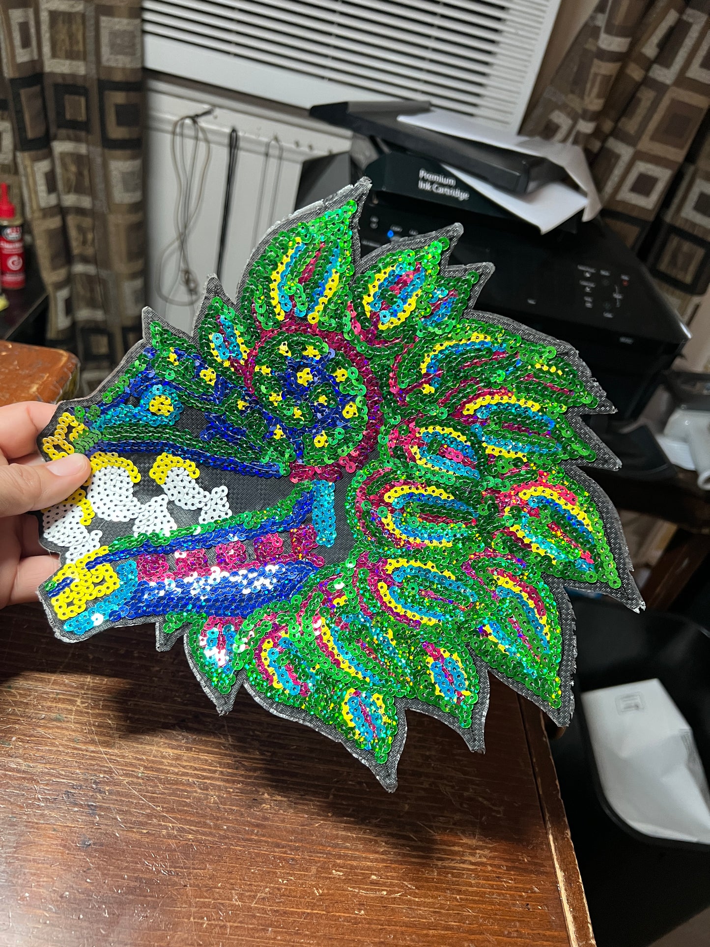 Aztec Mayan Dragon, Large 10", Quetzalcoatl, Kukulkan, iron-on patches, embroidered sequins (#31)