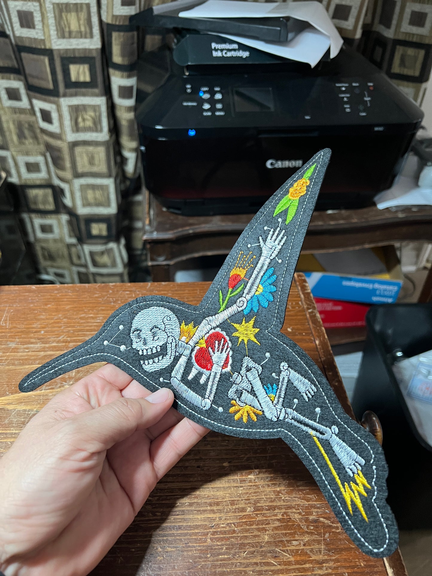 Large Hummingbird Patch, 10", Flying Skeleton, Huitzilopochtli, (Uitzilopochtli, Xiuhpilli), Aztec #27