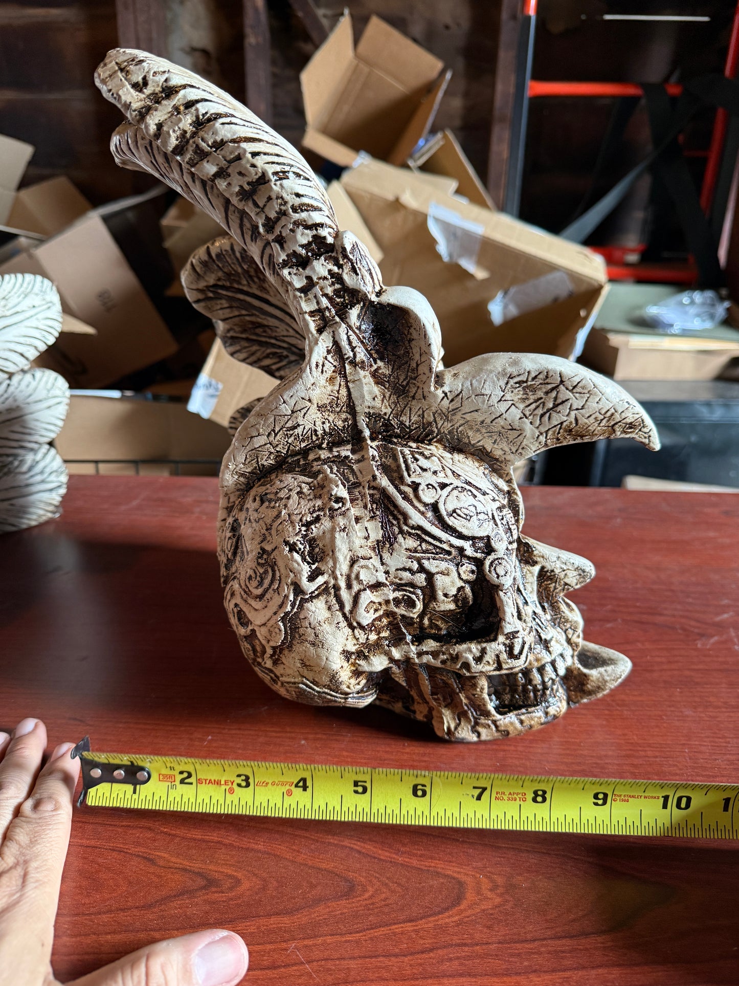 Eagle Skull Warrior Mayan or Aztec Statue, Mexica Warrior, 12.5", Clay, Mexico