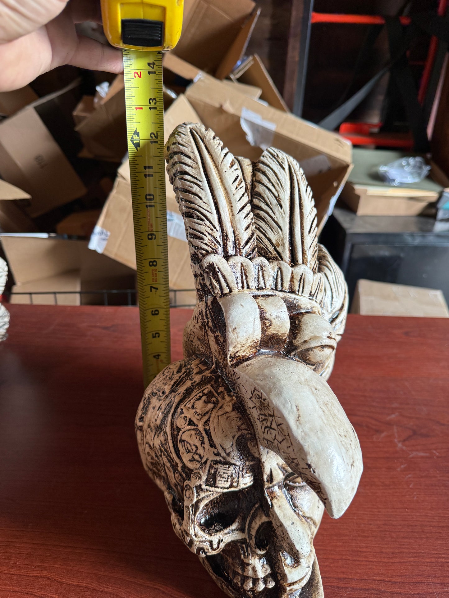 Eagle Skull Warrior Mayan or Aztec Statue, Mexica Warrior, 12.5", Clay, Mexico