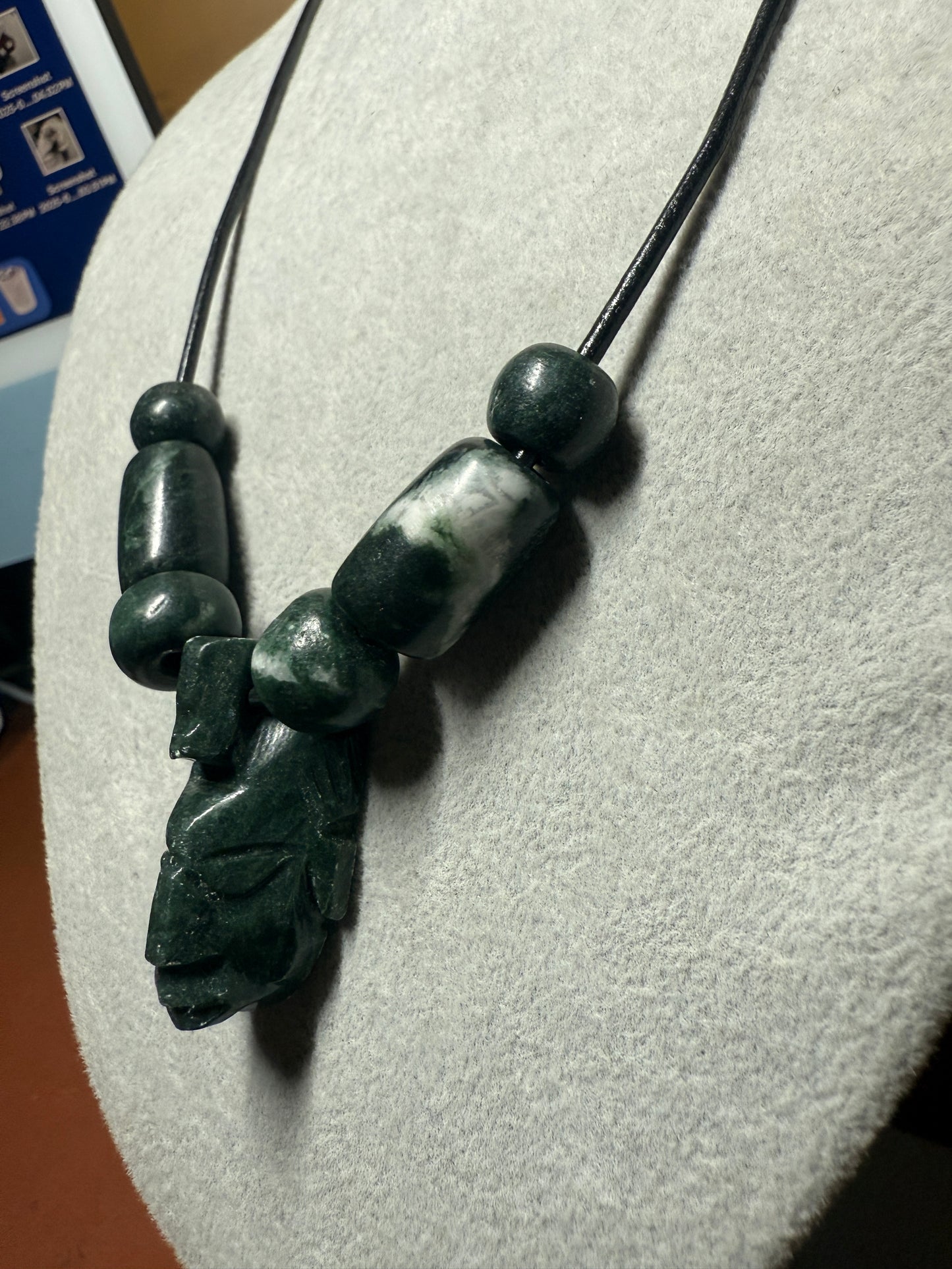 Marble Mayan Face Pendant with Marble Beads, Mexico, Cancun, Tribal, Indigenous #16