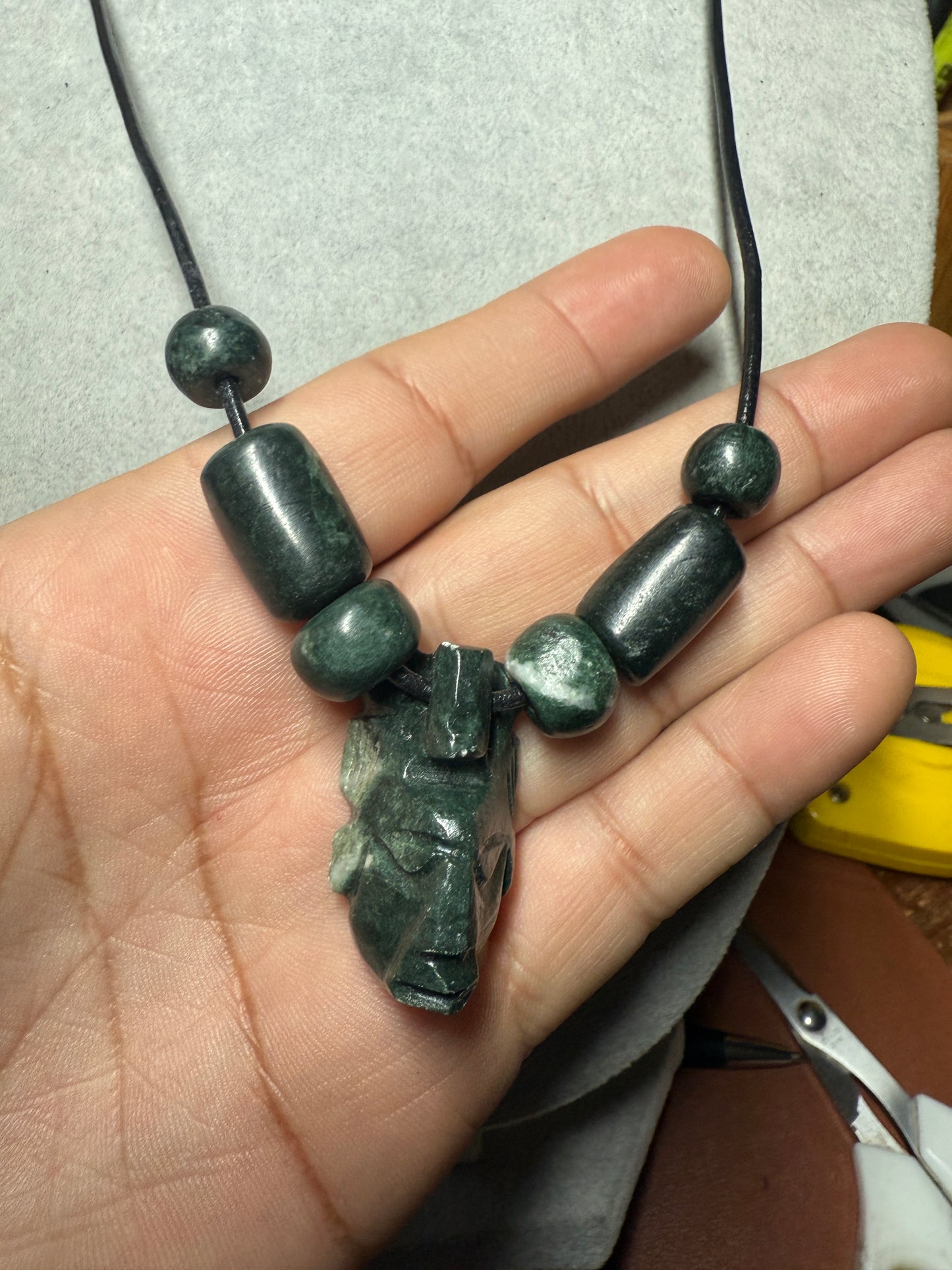 Marble Mayan Face Pendant with Marble Beads, Mexico, Cancun, Tribal, Indigenous #16