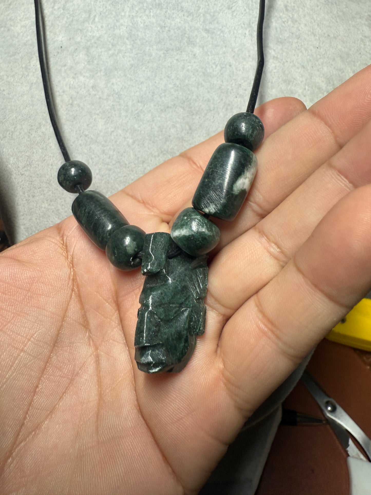 Marble Mayan Face Pendant with Marble Beads, Mexico, Cancun, Tribal, Indigenous #16
