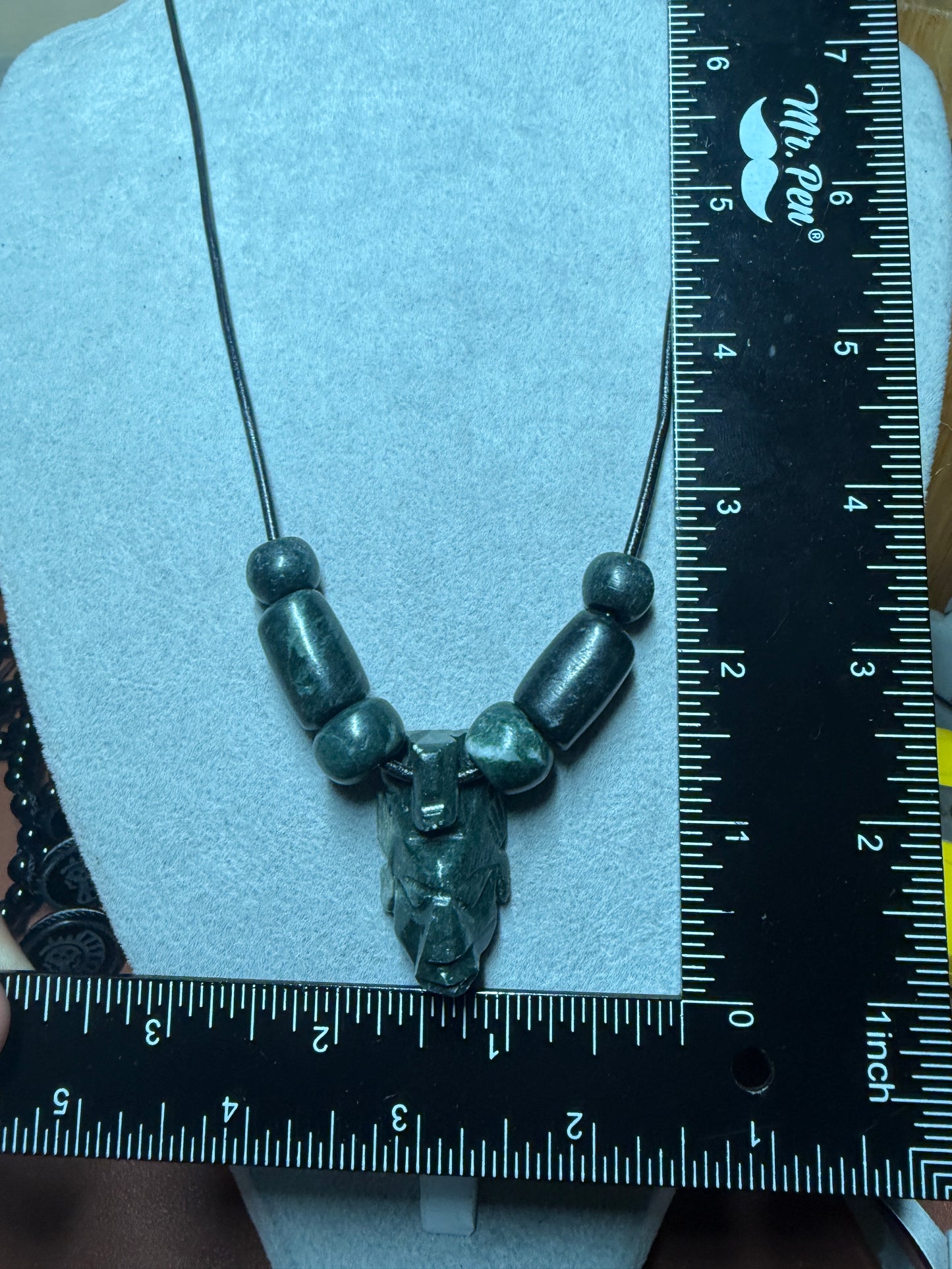 Marble Mayan Face Pendant with Marble Beads, Mexico, Cancun, Tribal, Indigenous #16