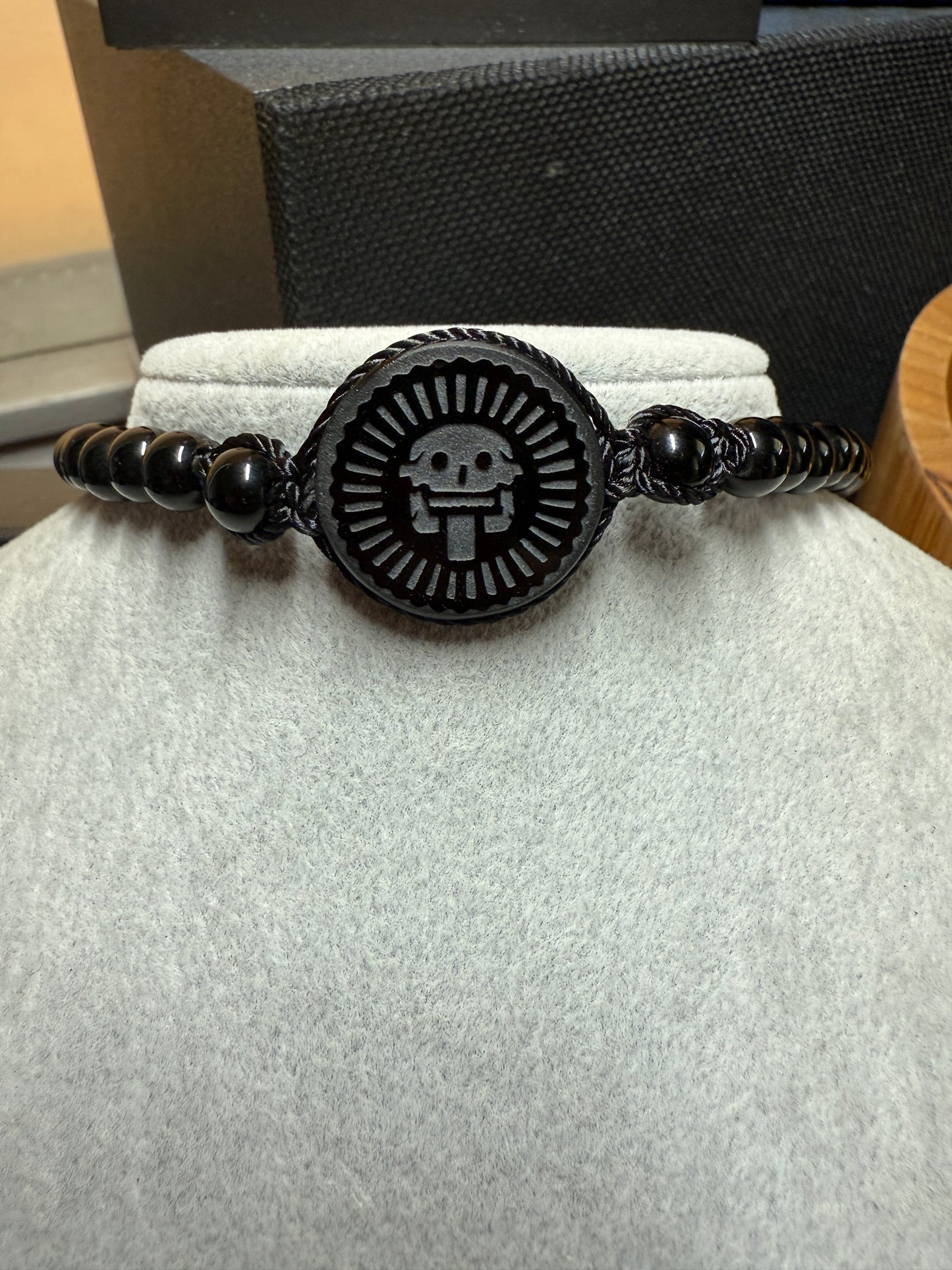 Piedra Muerte, Mictlantecuhtli, Full Stone Death, Obsidian Bracelet, Aztec #40