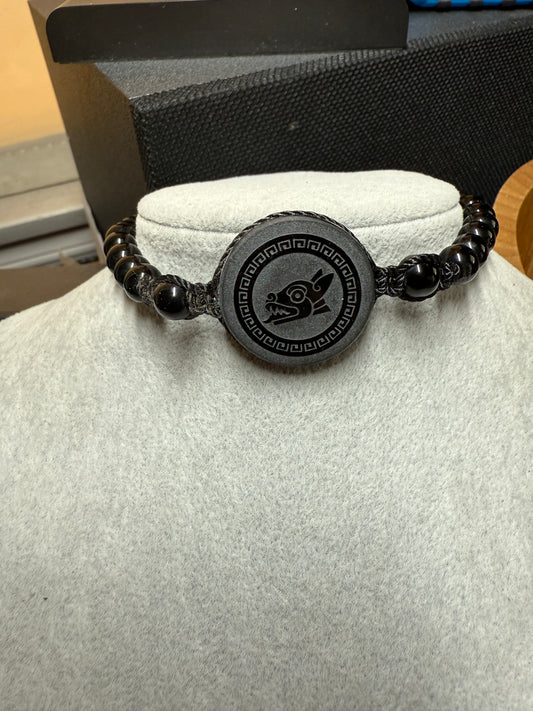 Aztec Dog Pendant Xolo, Obsidian Bracelet, Beaded, Handmade, Mexico #39