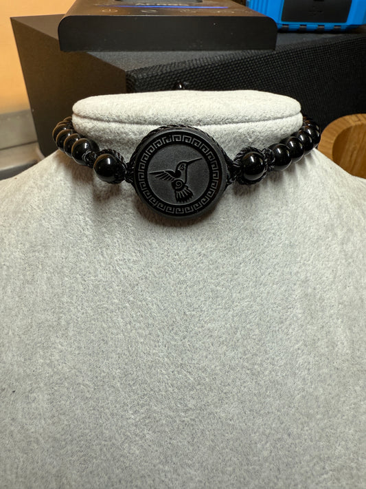 Aztec Huitzilopochtli Hummingbird, Greka, Obsidian Pendant, Bracelet, Mex #40