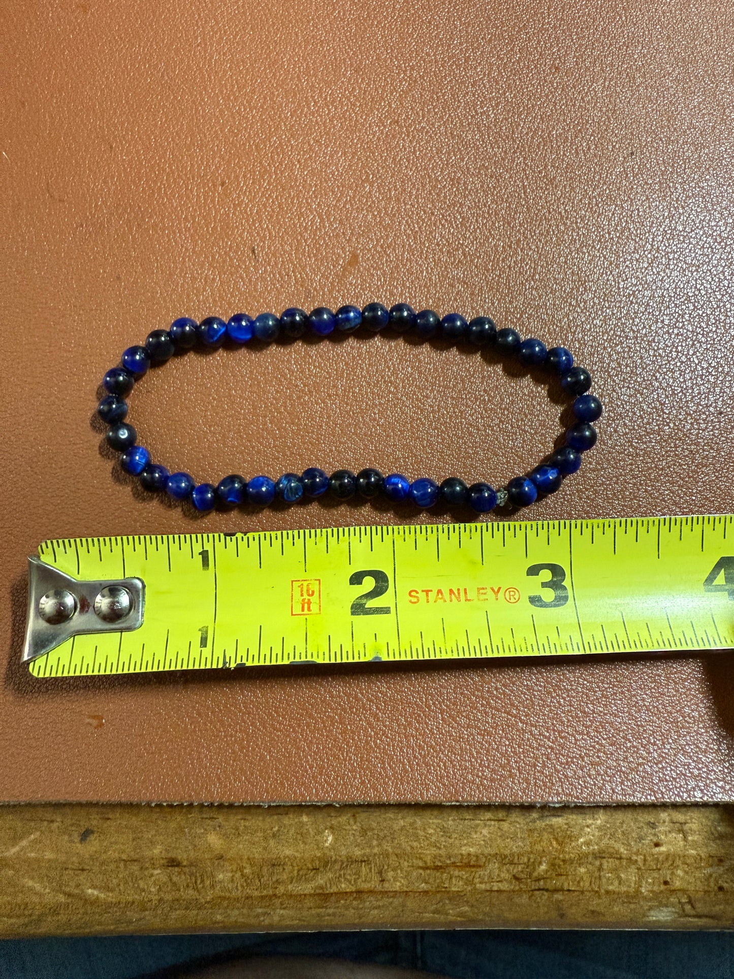 Black Blue Obsidian Bracelet Women Girl Handmade Natural Stone Mexican Aztec 7"x4.5mm (#35)