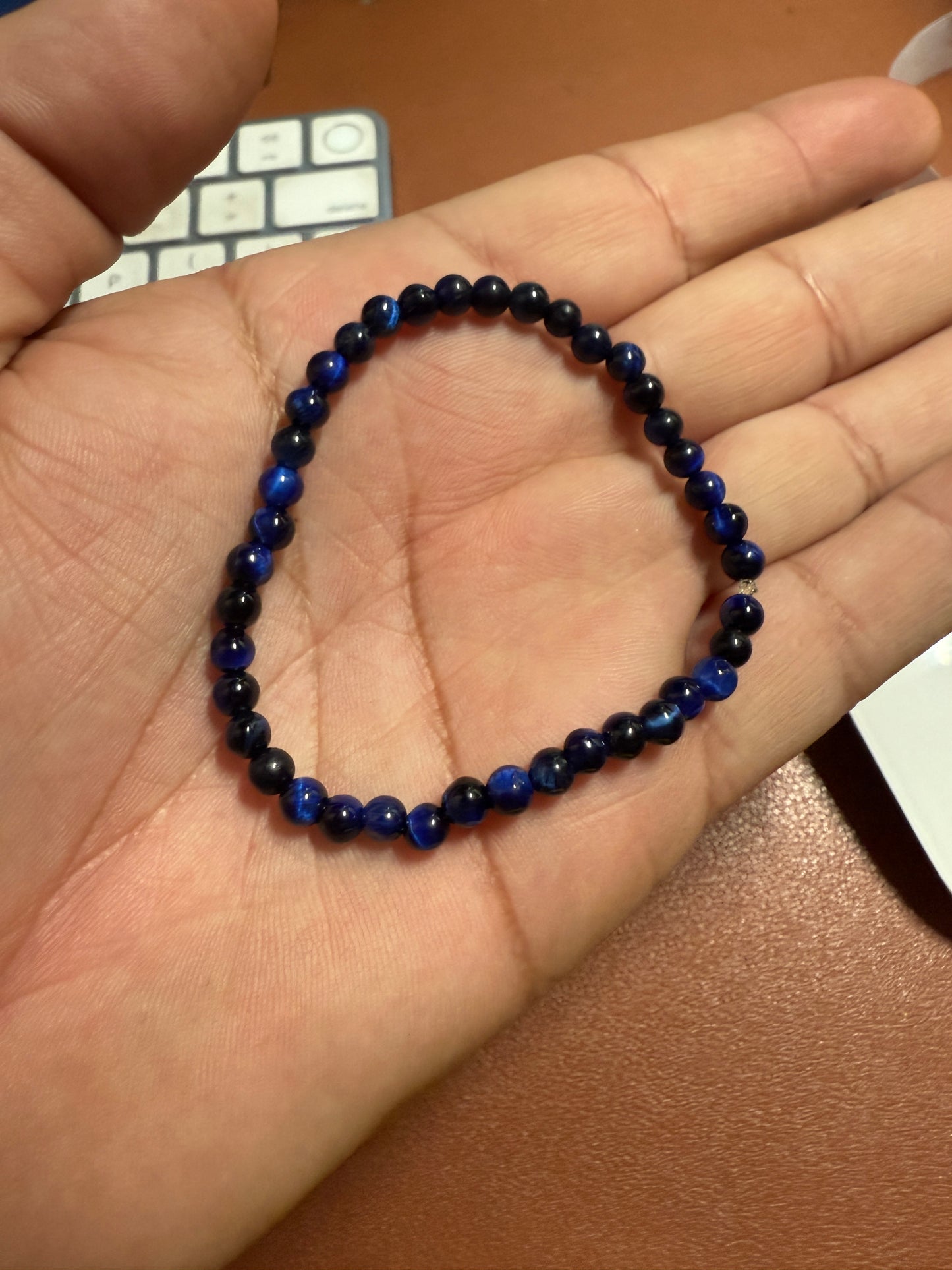 Black Blue Obsidian Bracelet Women Girl Handmade Natural Stone Mexican Aztec 7"x4.5mm (#35)