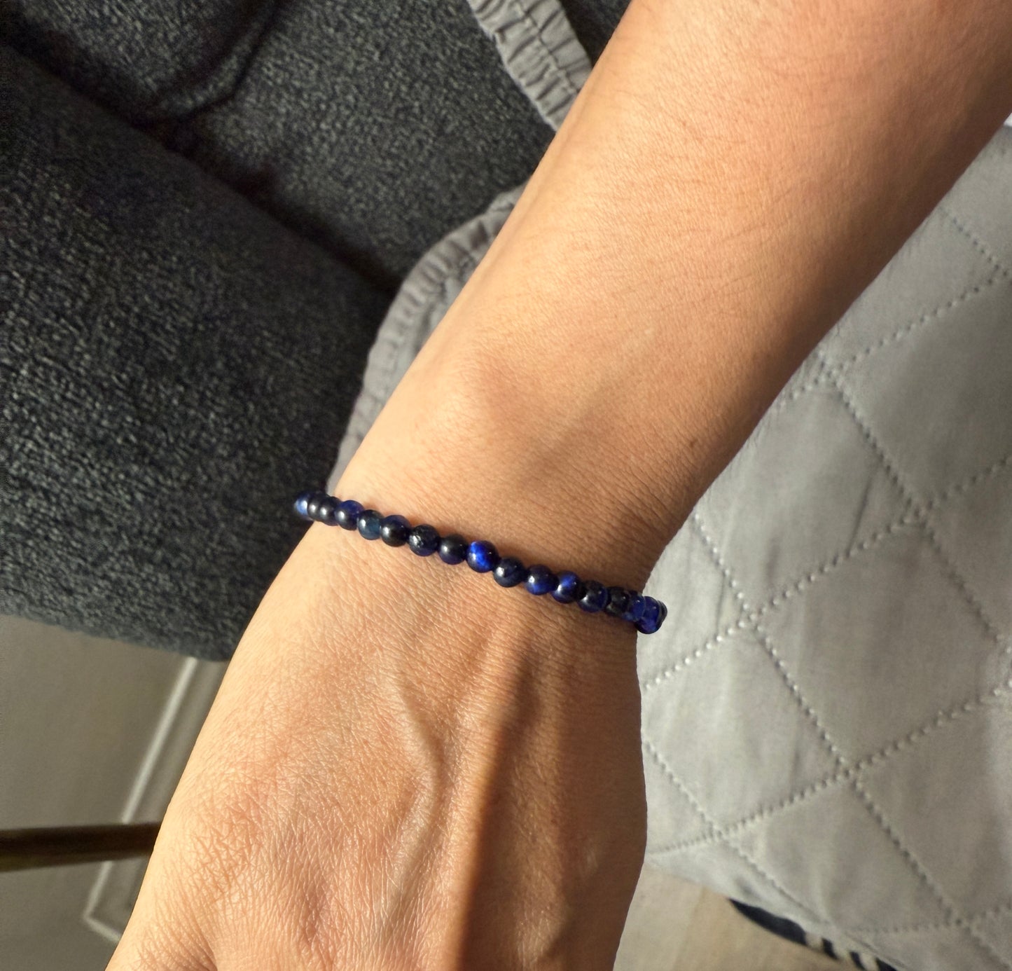 Black Blue Obsidian Bracelet Women Girl Handmade Natural Stone Mexican Aztec 7"x4.5mm (#35)