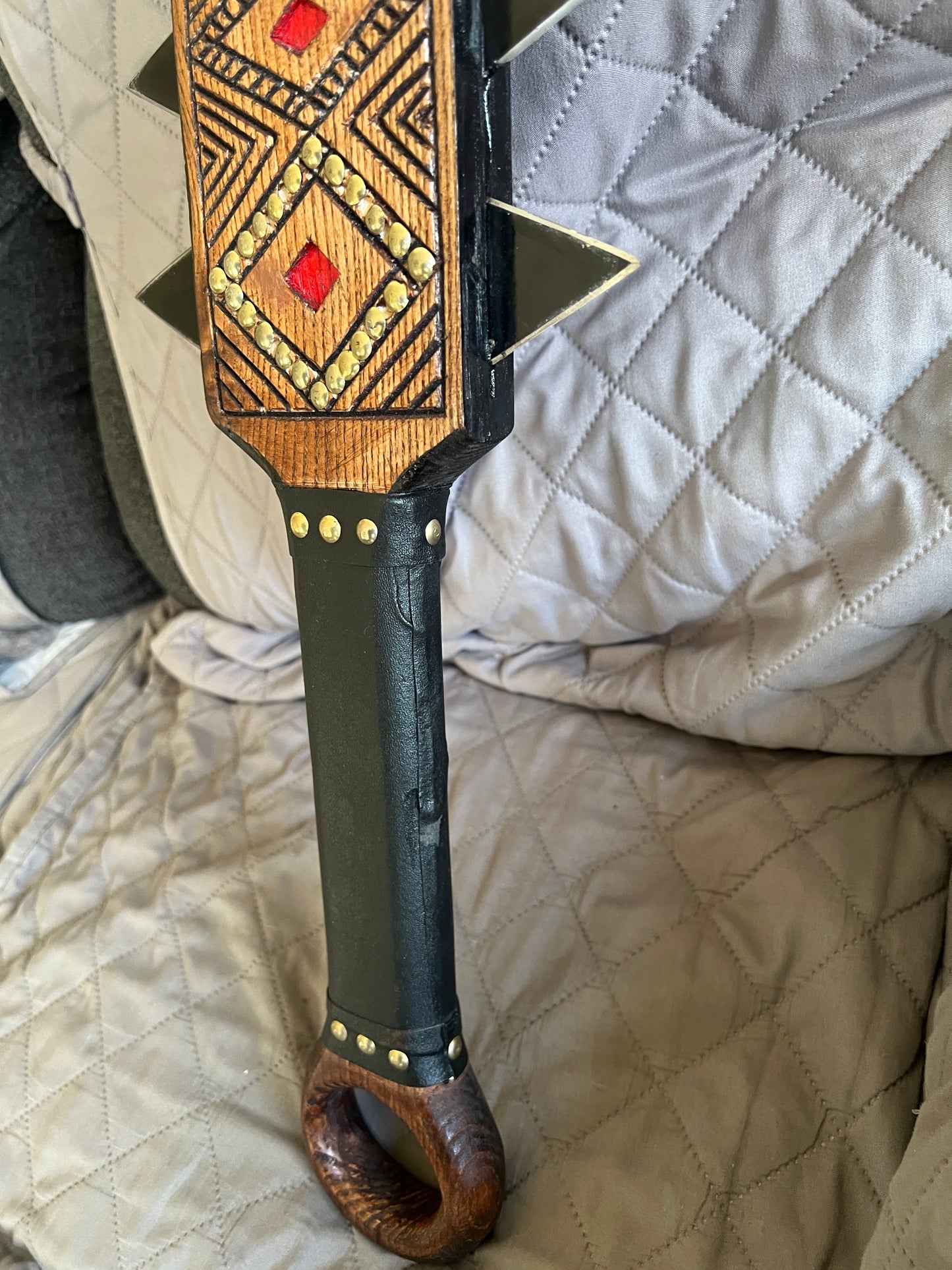 Upgraded Aztec Macuahuitl War Club Sword, Tonatiuh, Sun Face, Wood Body, Metal, Steel Blades, Mexico