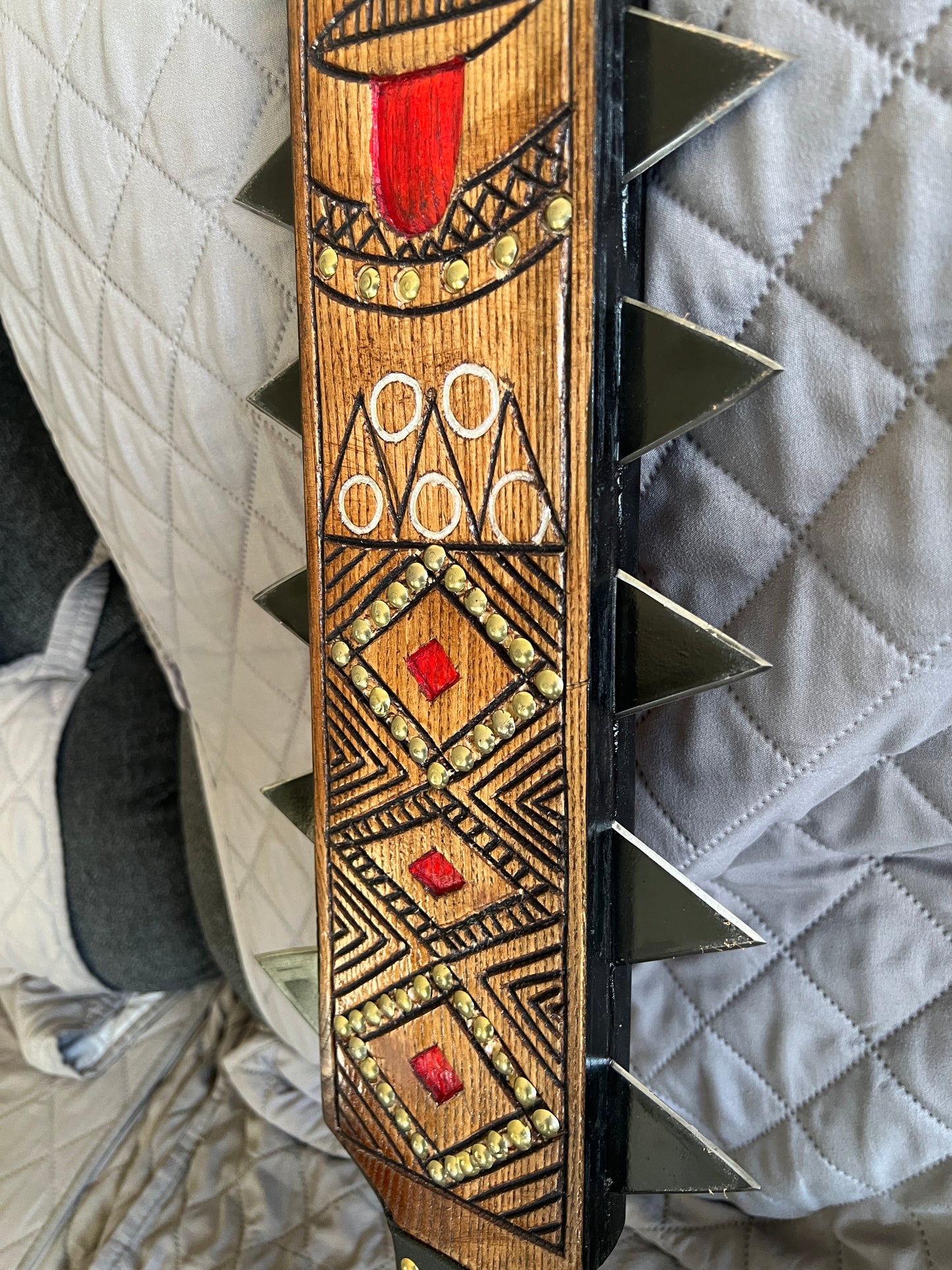 Upgraded Aztec Macuahuitl War Club Sword, Tonatiuh, Sun Face, Wood Body, Metal, Steel Blades, Mexico