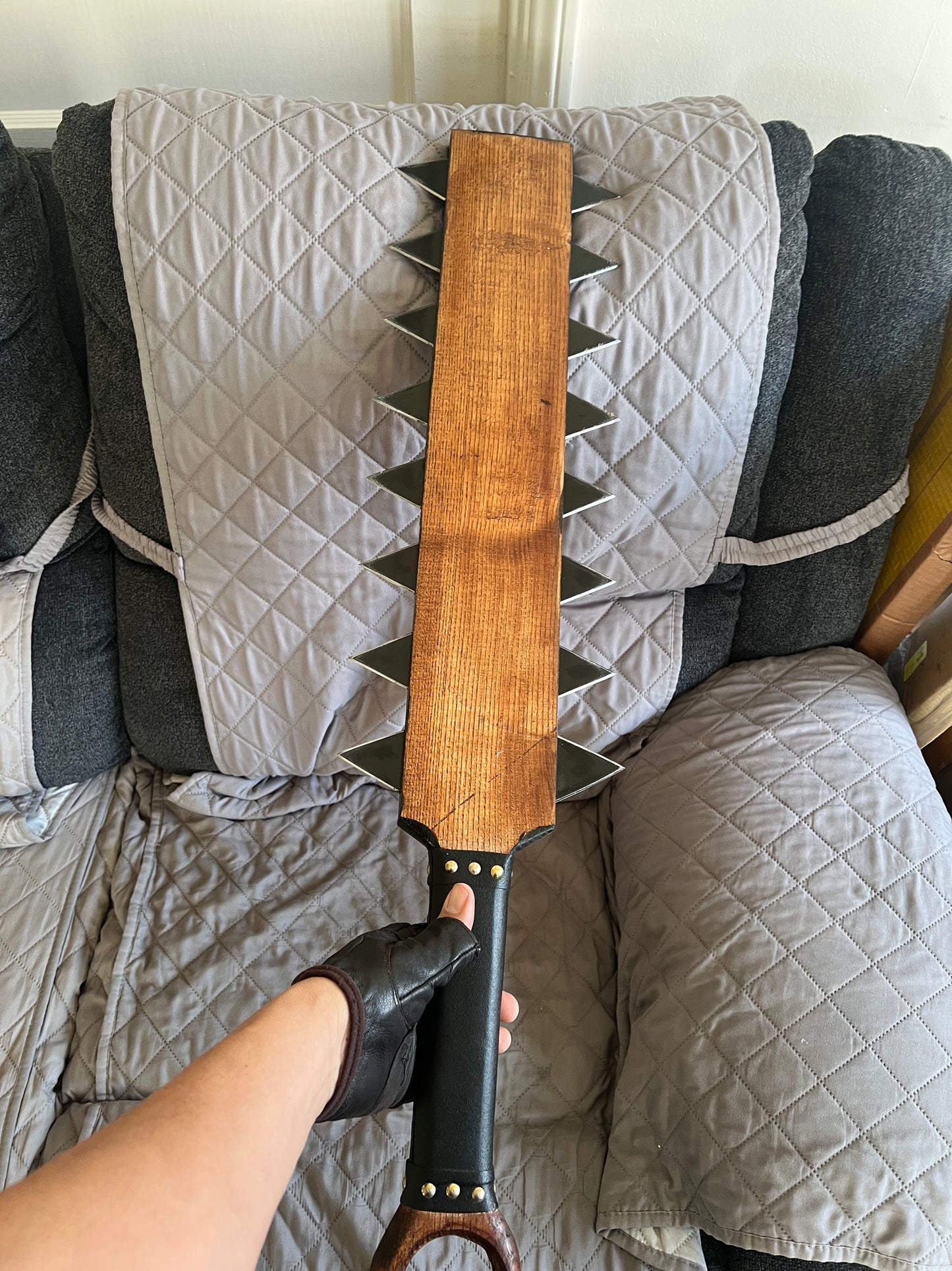 Upgraded Aztec Macuahuitl War Club Sword, Tonatiuh, Sun Face, Wood Body, Metal, Steel Blades, Mexico