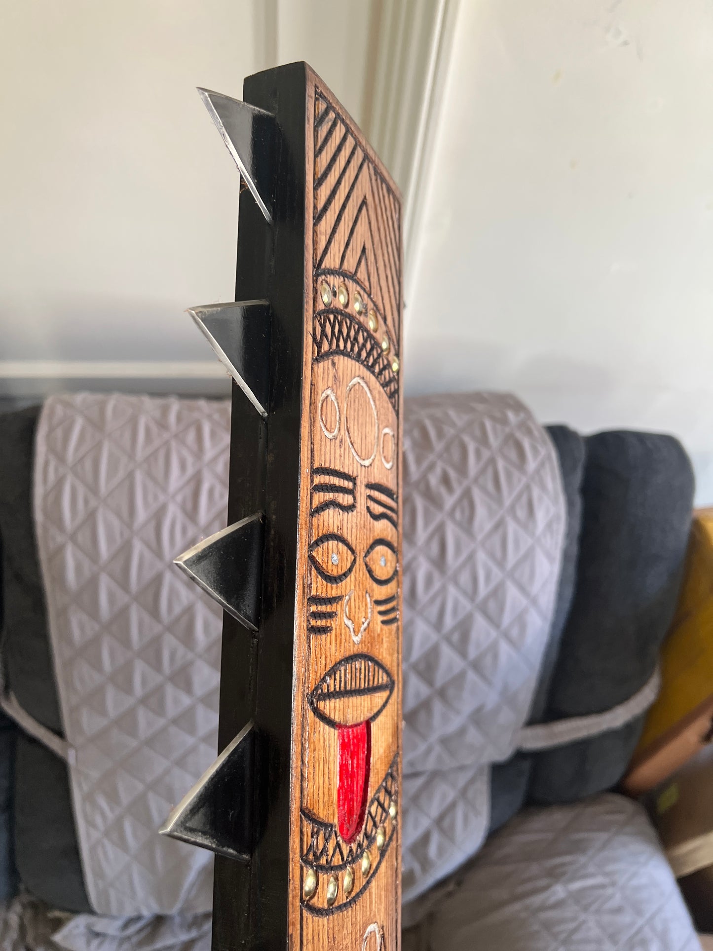 Upgraded Aztec Macuahuitl War Club Sword, Tonatiuh, Sun Face, Wood Body, Metal, Steel Blades, Mexico