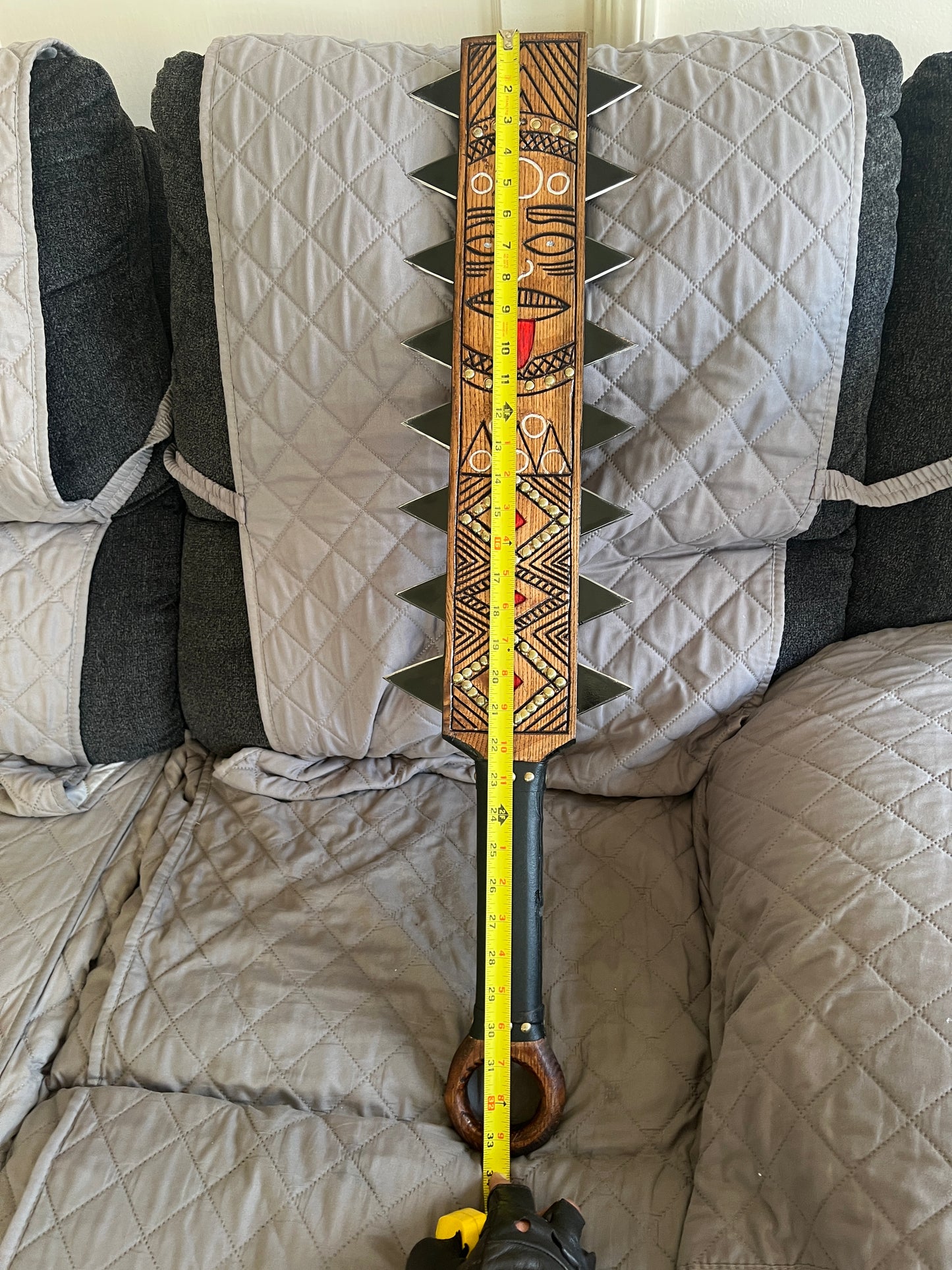 Upgraded Aztec Macuahuitl War Club Sword, Tonatiuh, Sun Face, Wood Body, Metal, Steel Blades, Mexico