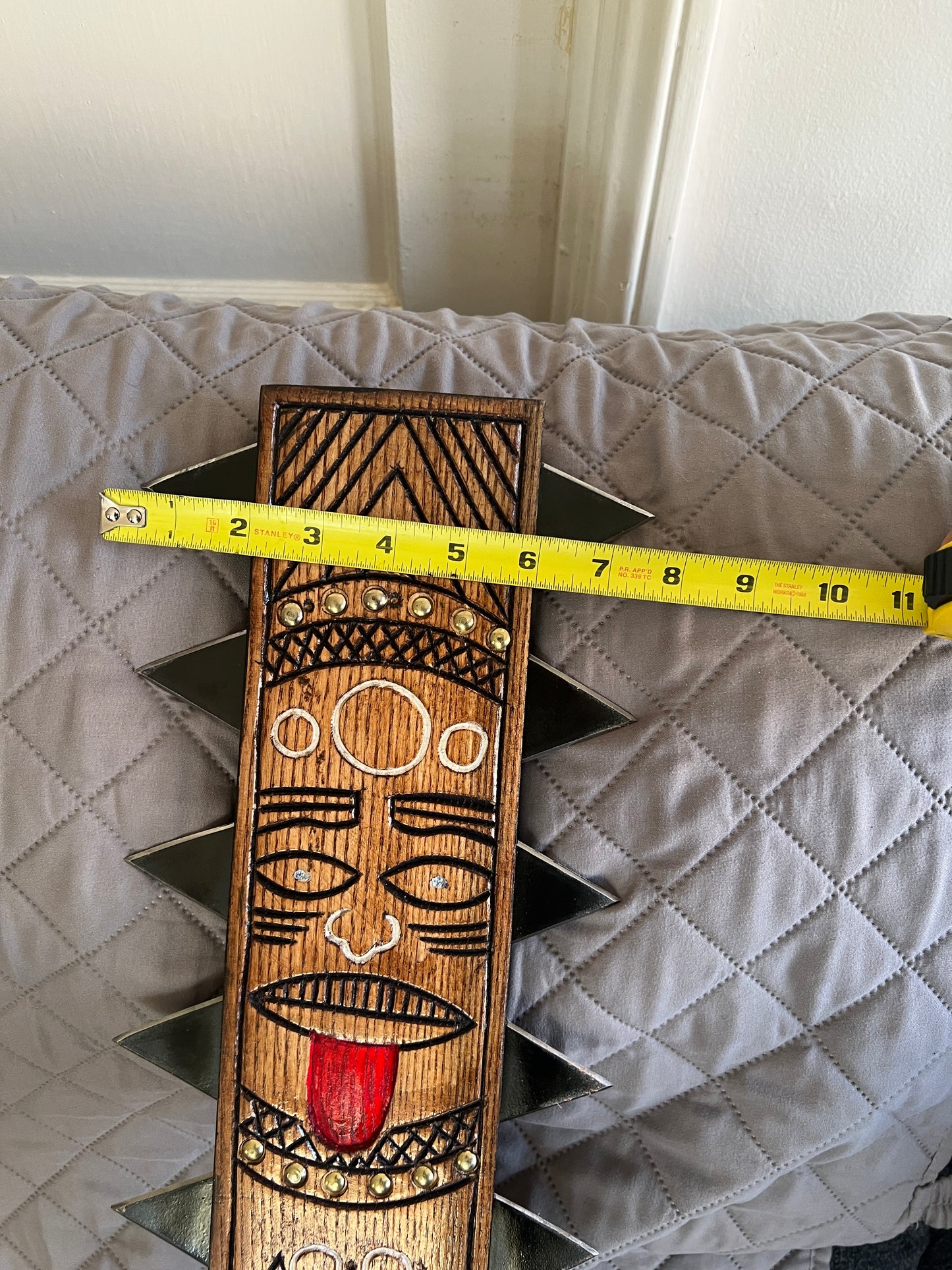 Upgraded Aztec Macuahuitl War Club Sword, Tonatiuh, Sun Face, Wood Body, Metal, Steel Blades, Mexico