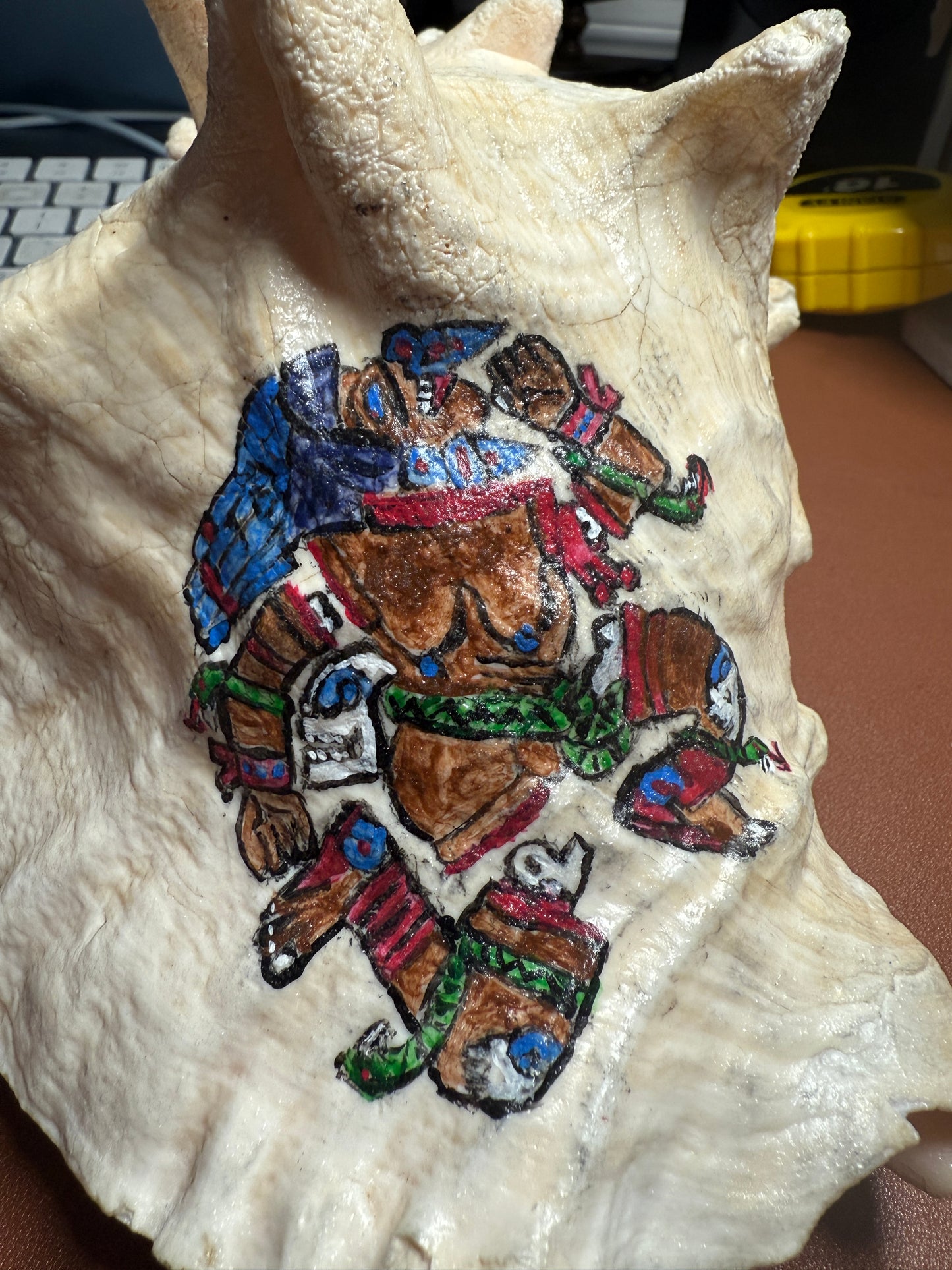 Large Aztec Coyolxauhqui Conch, Moon Milky Way Goddess, Shell Horn, 9", Mexican